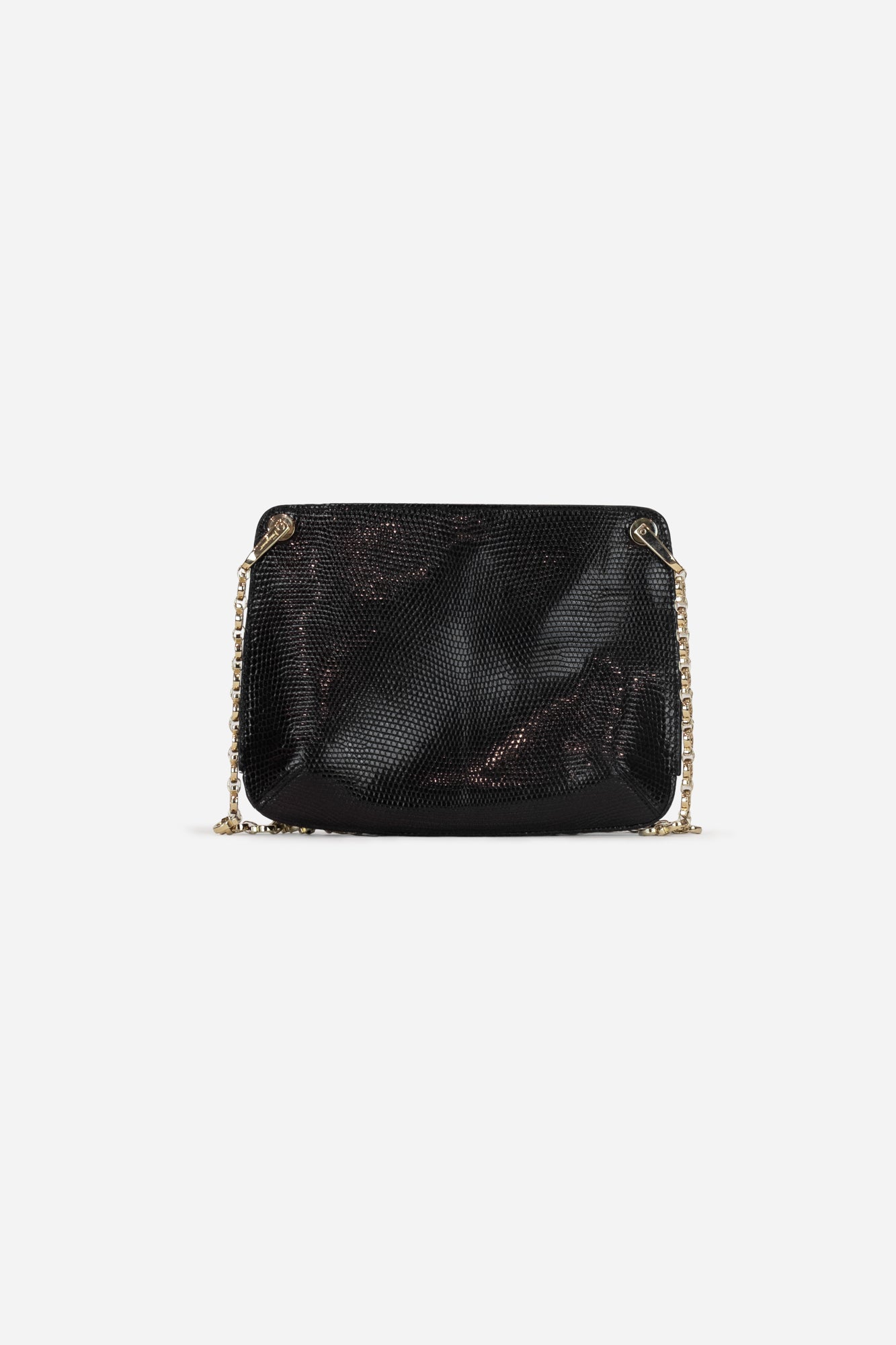 Black Vintage Lizard Embossed Chain Shoulder Bag