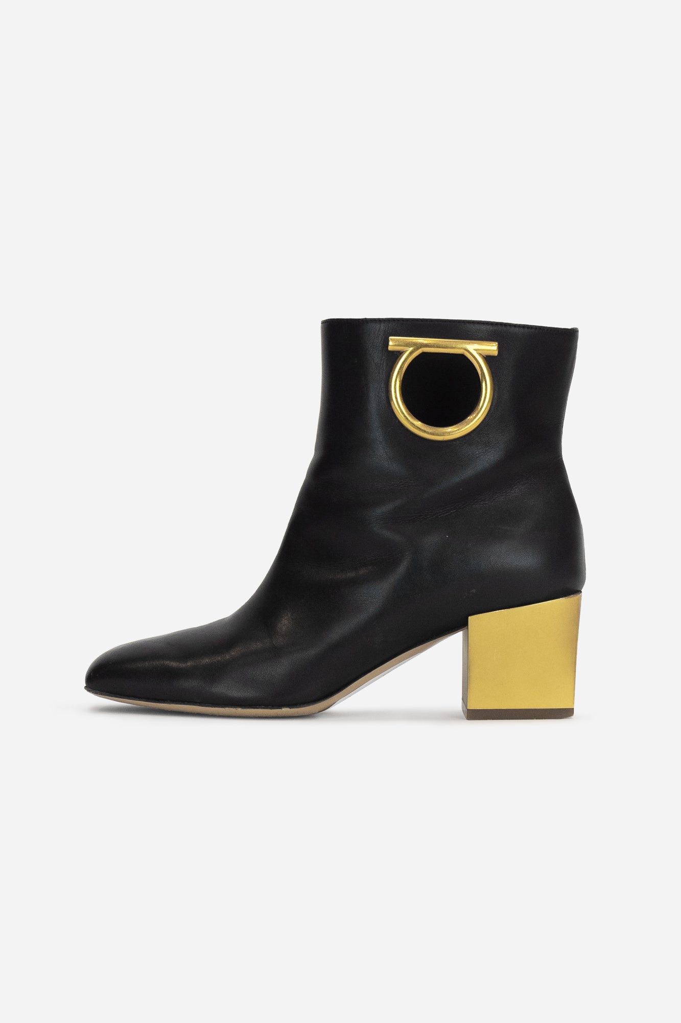 Shops gold block heel booties