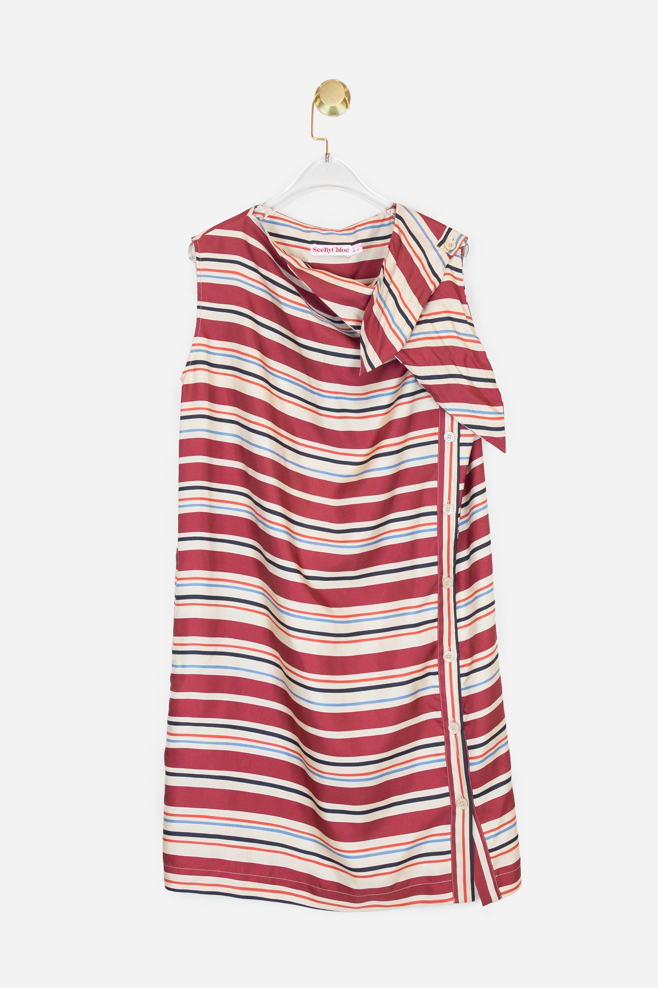 Maroon Striped Silk Dress