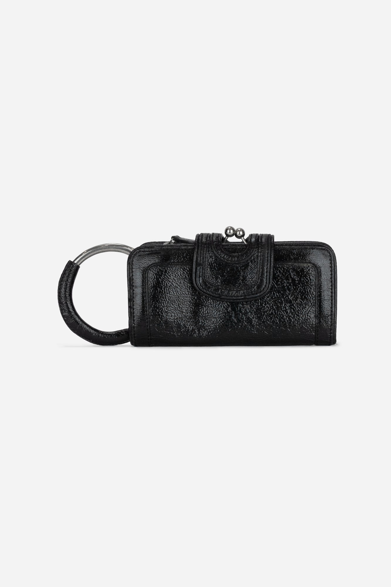 Black Crinkled Vegan Leather Bracelet Wristlet