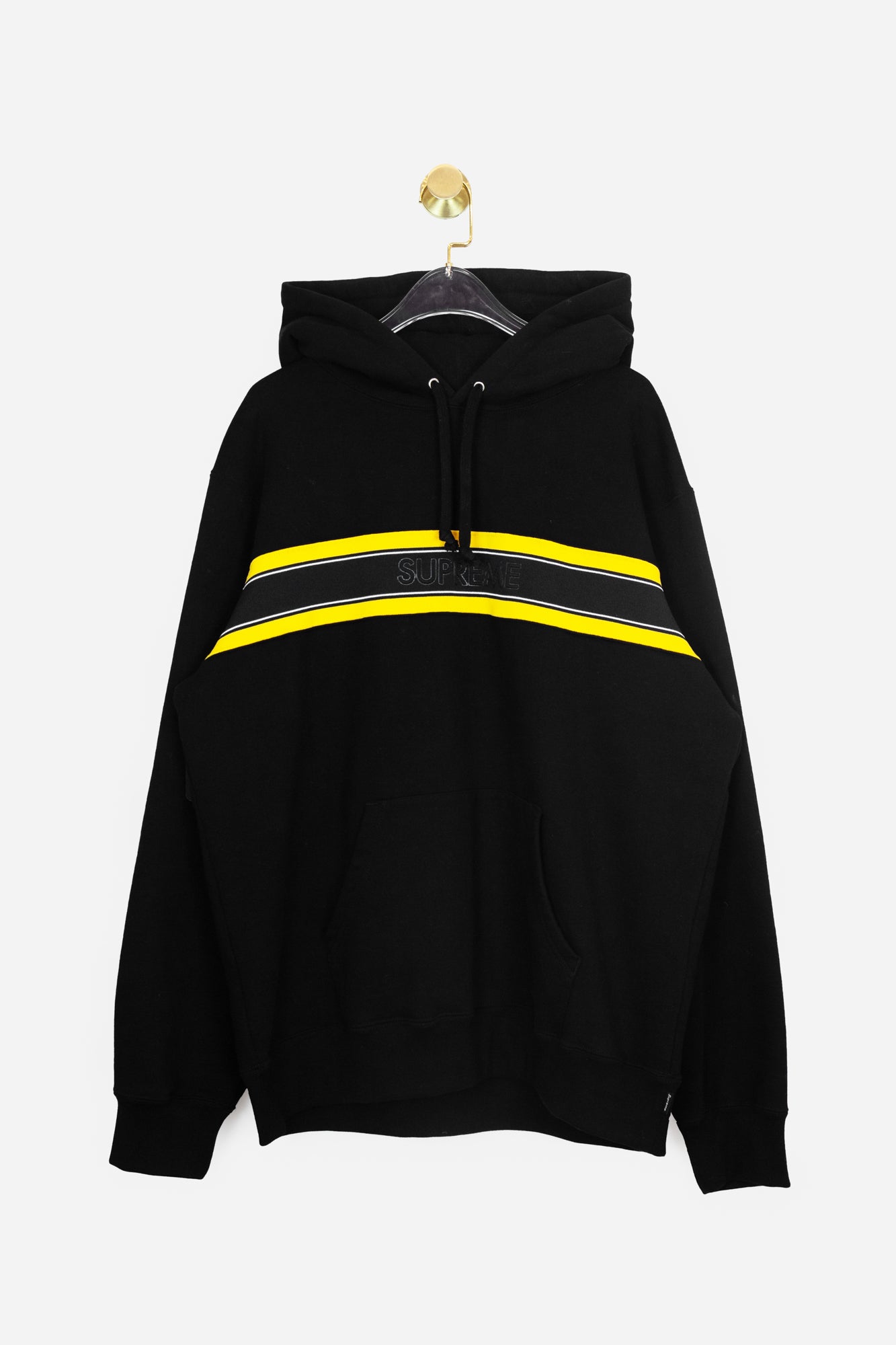 Black Hoodie With Yellow Supreme Banner Logo