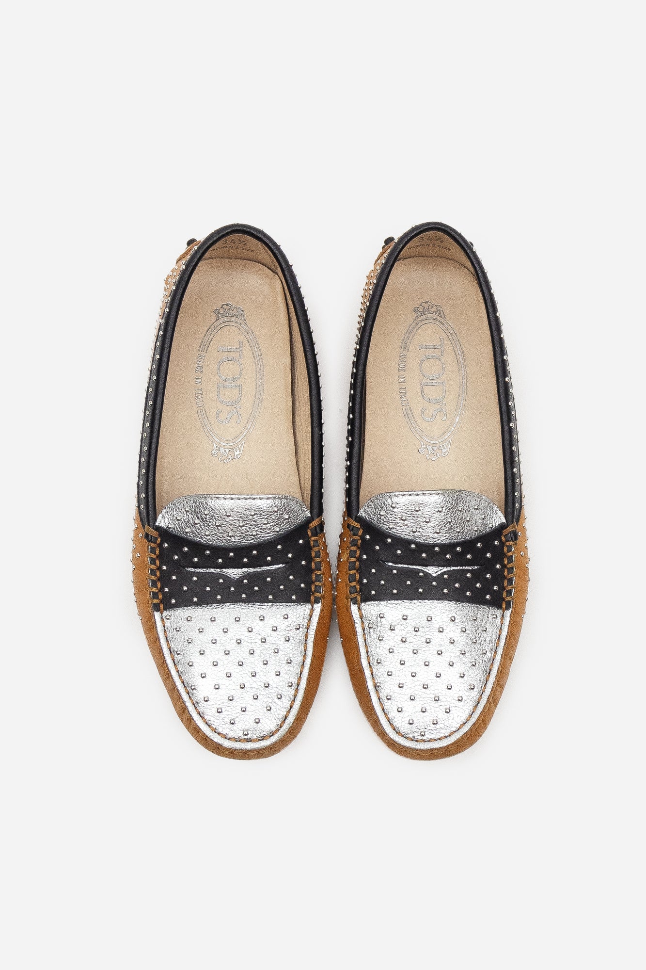 Multi Leather Studded Loafers