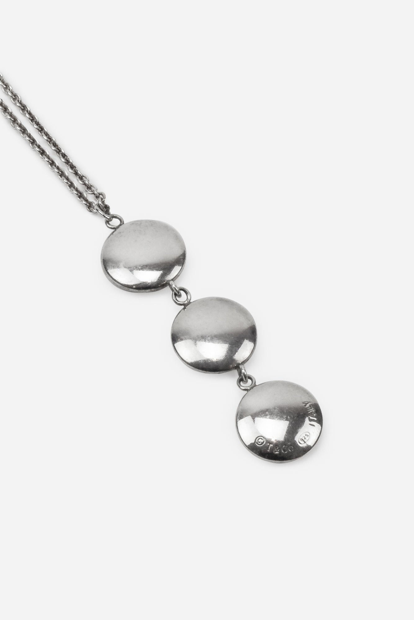 Silver Triple Round Disc Drop Pendant Necklace