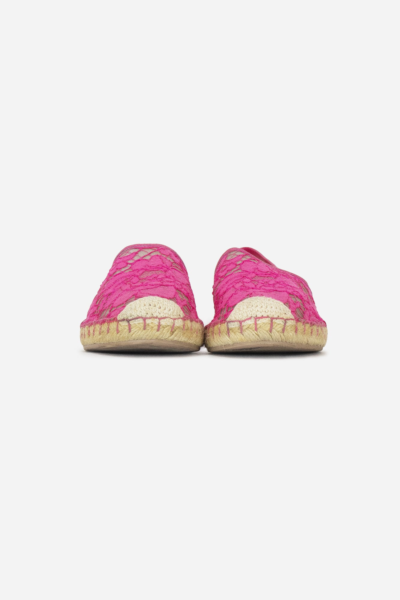 Pink Lace and Leather Espadrilles Flats