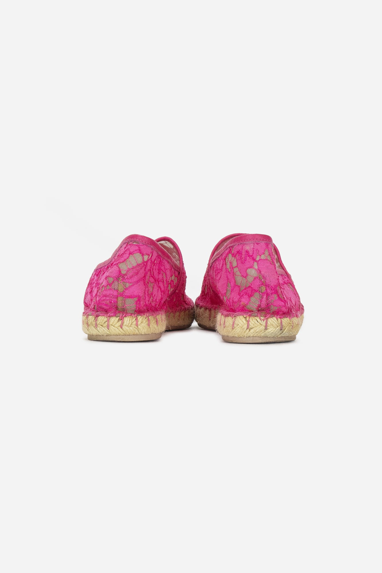 Pink Lace and Leather Espadrilles Flats