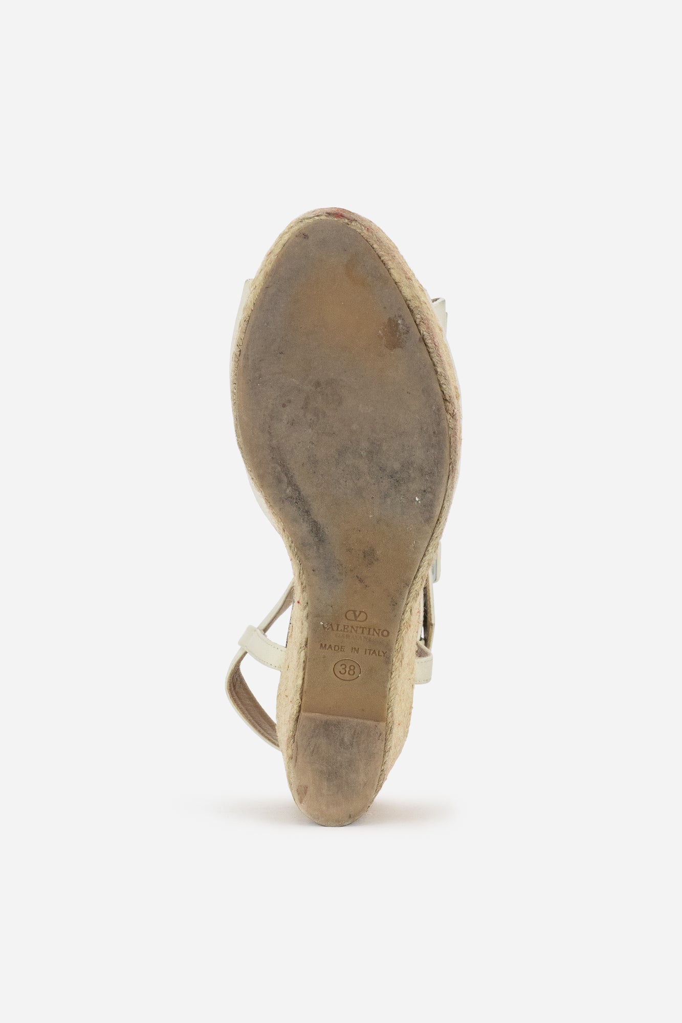 Beige Leather Bow Rocstud Raffia Wedge Sandals