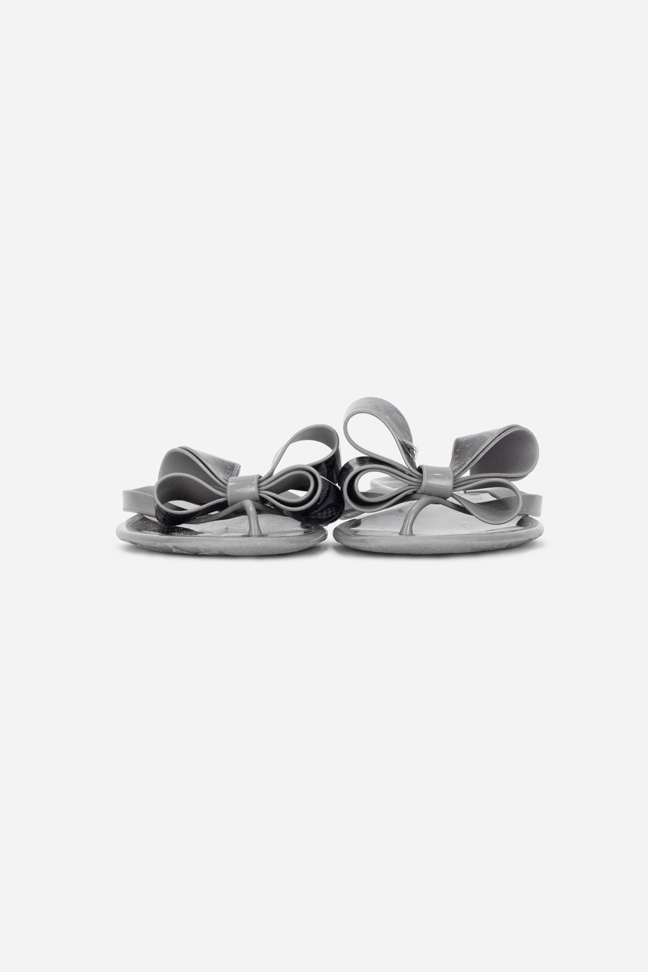 Beige and Black PVC Lace Print Bow Flip Flops