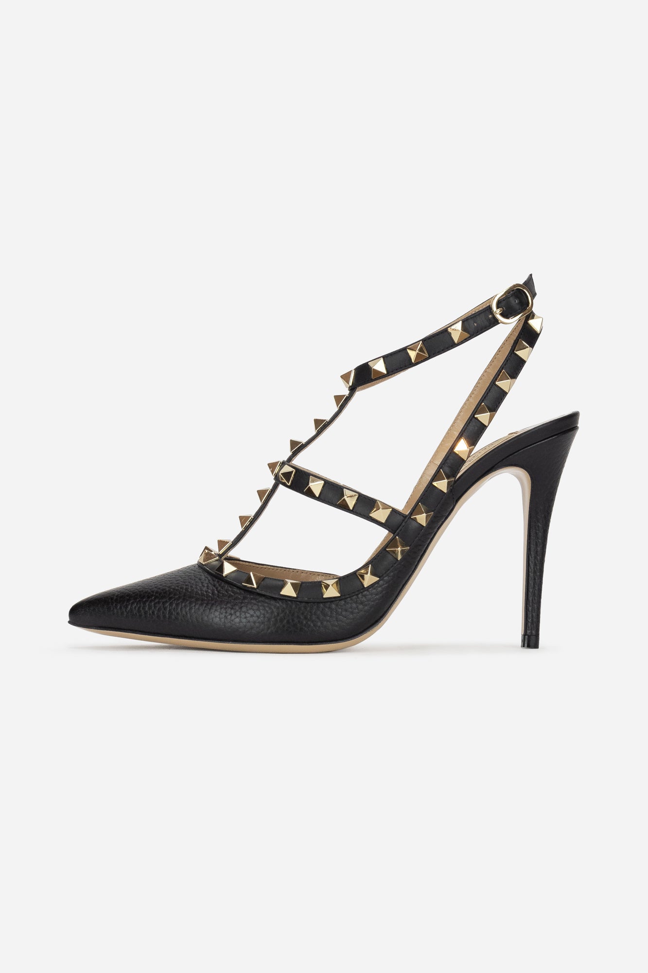 Black Rockstud Grained Leather 100mm Pump