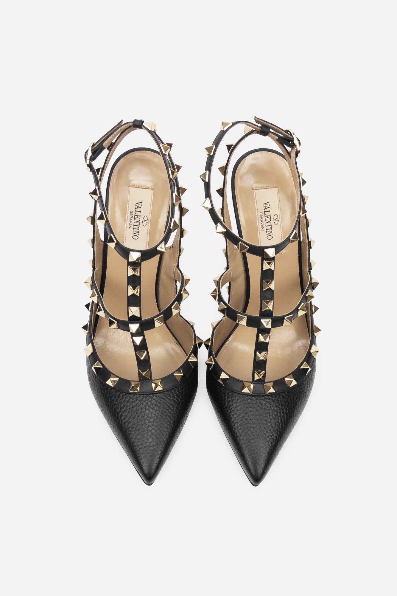 Black Rockstud Grained Leather 100mm Pump