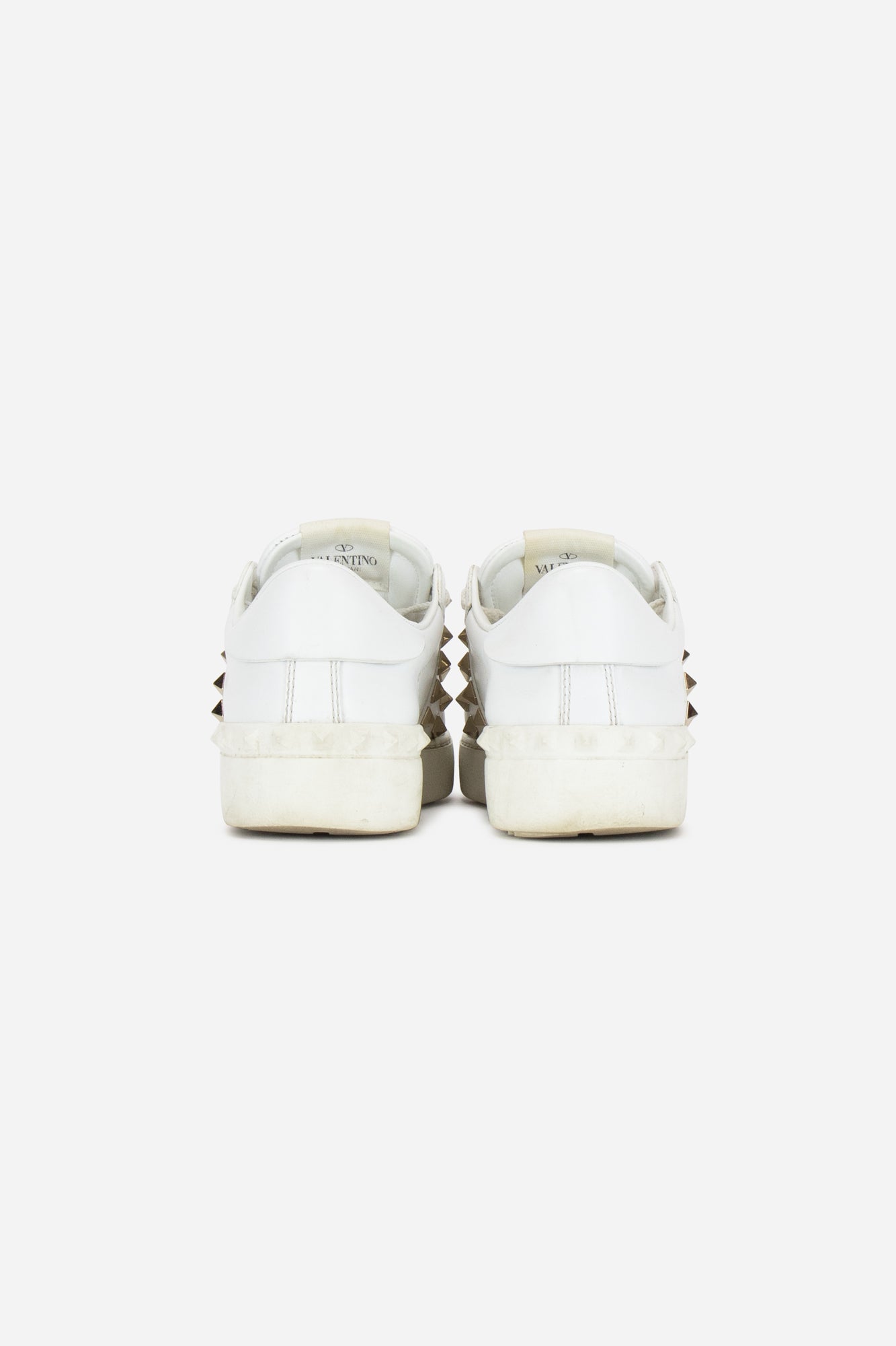 White Leather Rockstud Low-Top Sneakers