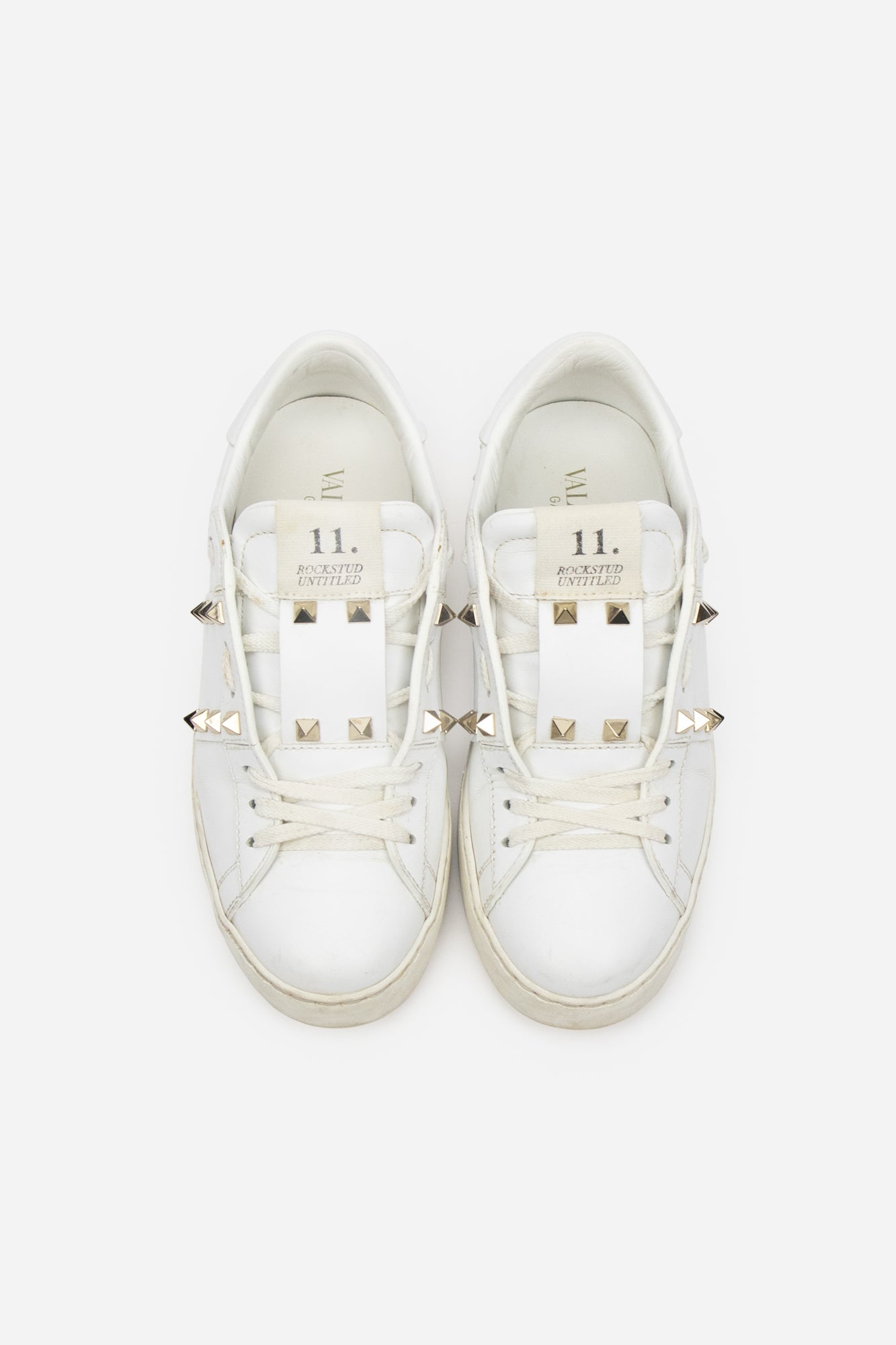 White Leather Rockstud Low-Top Sneakers