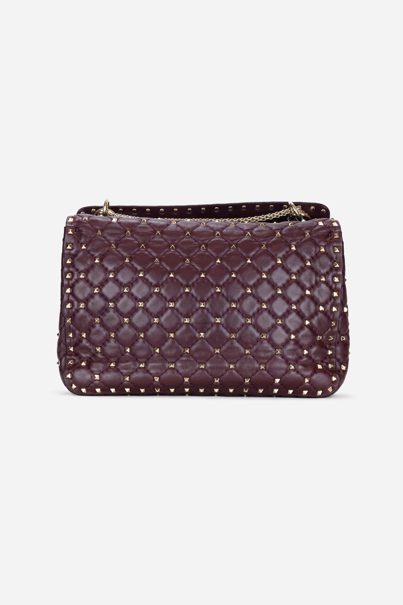Burgundy Quilted Leather Rockstud Spike Large Shoulder Bag
