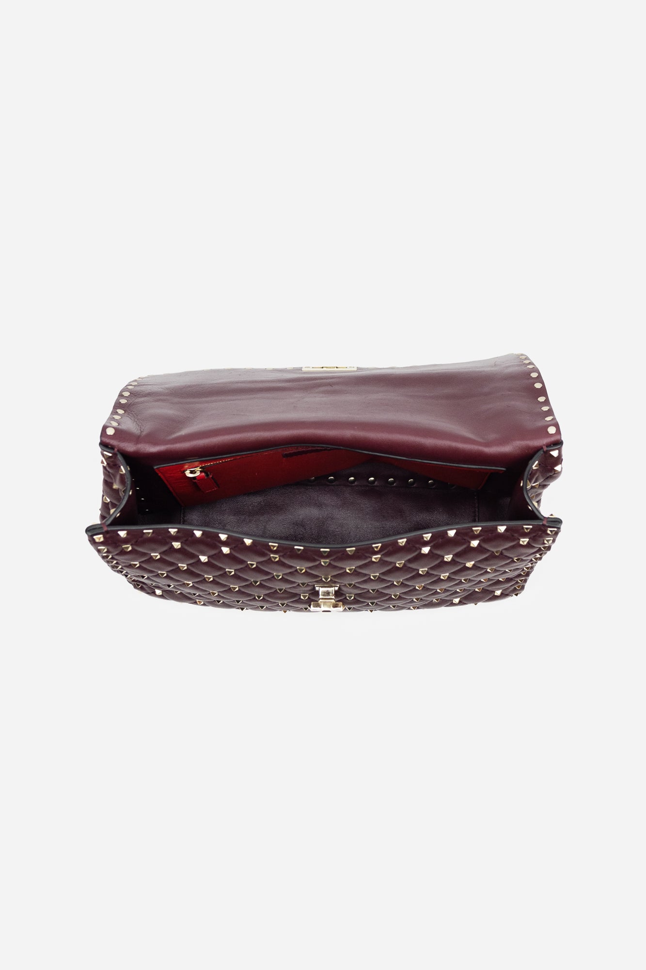 Burgundy Quilted Leather Rockstud Spike Large Shoulder Bag