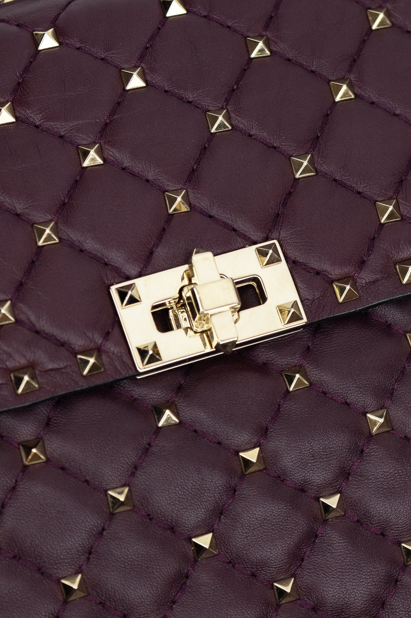 Burgundy Quilted Leather Rockstud Spike Large Shoulder Bag