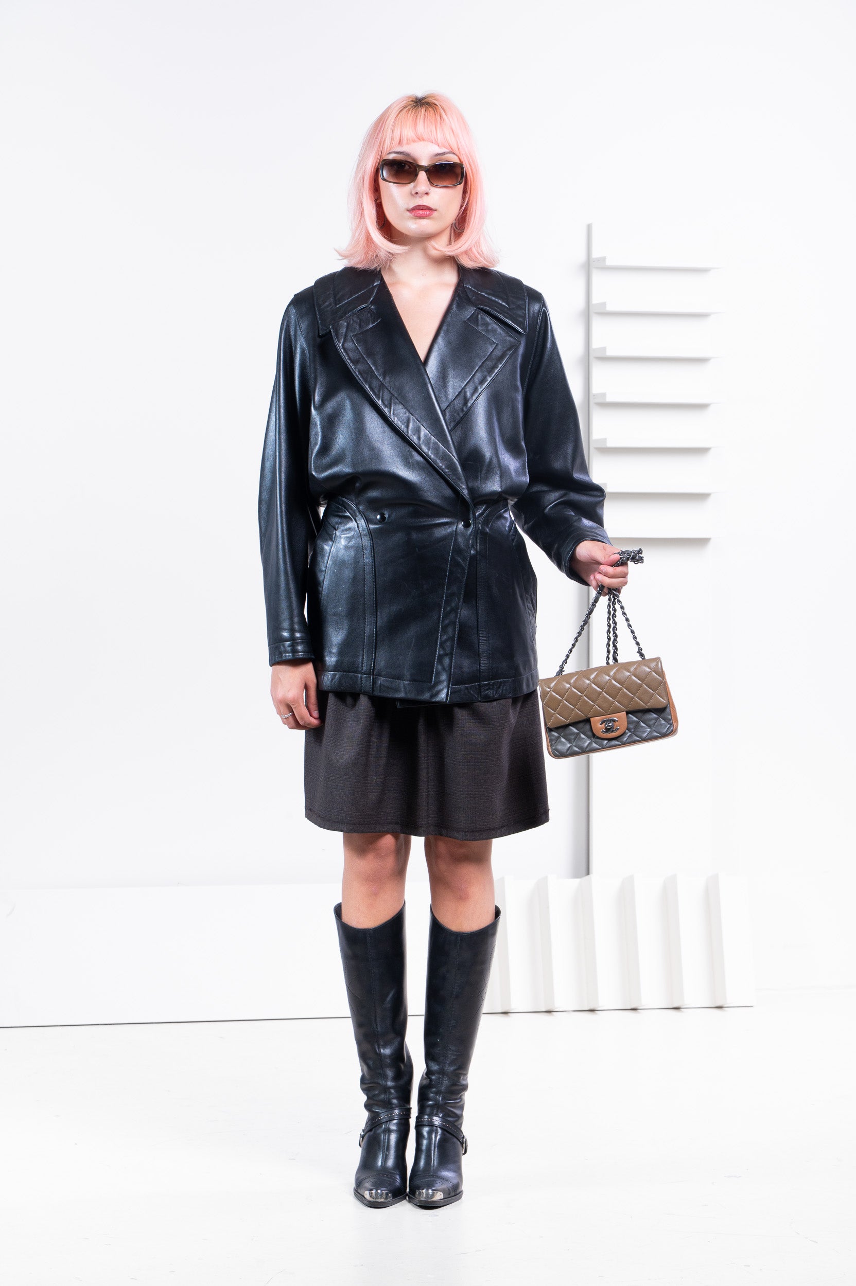 ジャケット・アウター Vintage Black Lamb Leather Half Ccat L Men's Casual Lamb Leather Jacket - Leather King