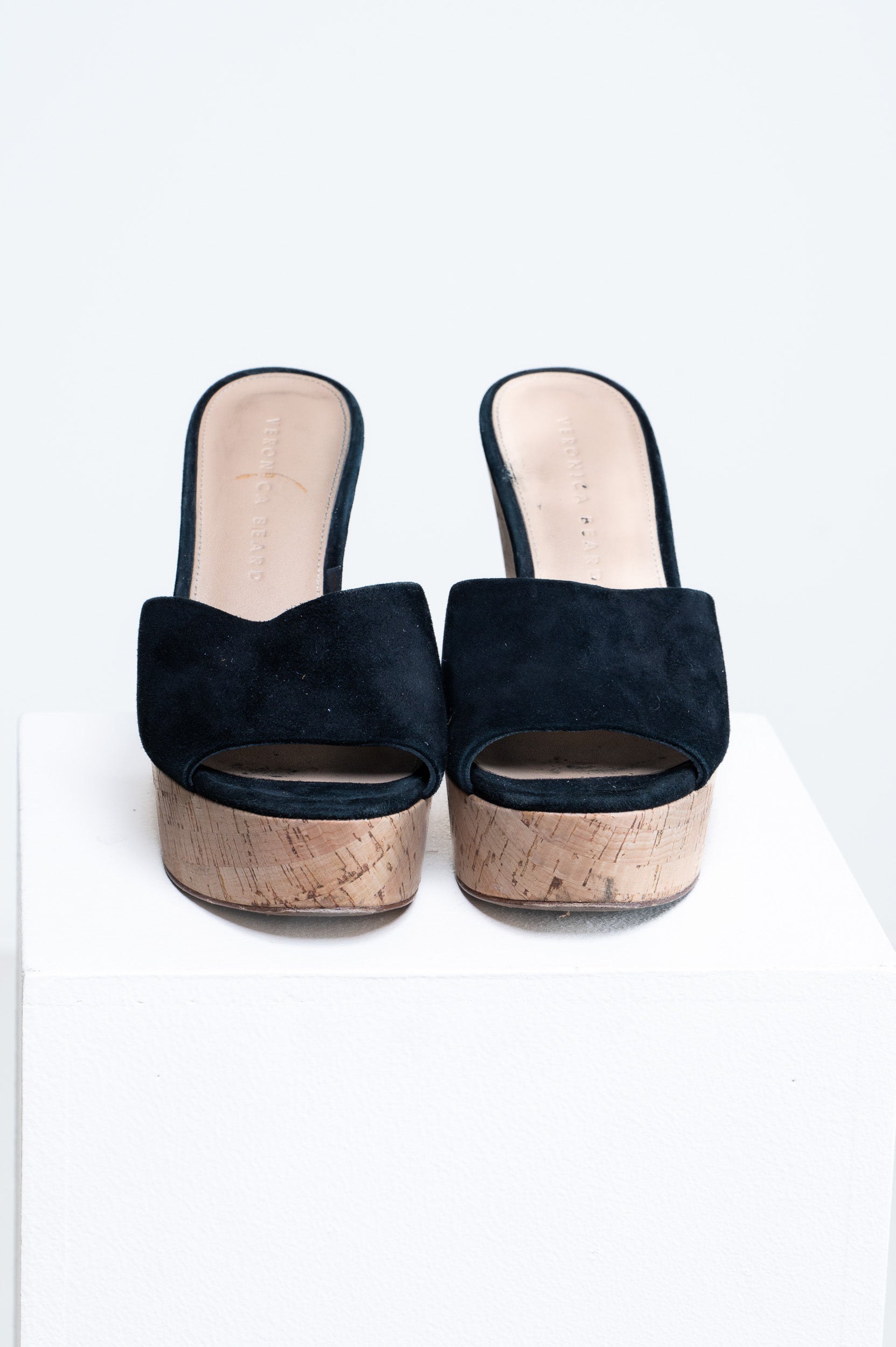Veronica Beard Black Suede Slide-On Platform Wedge Heels Size