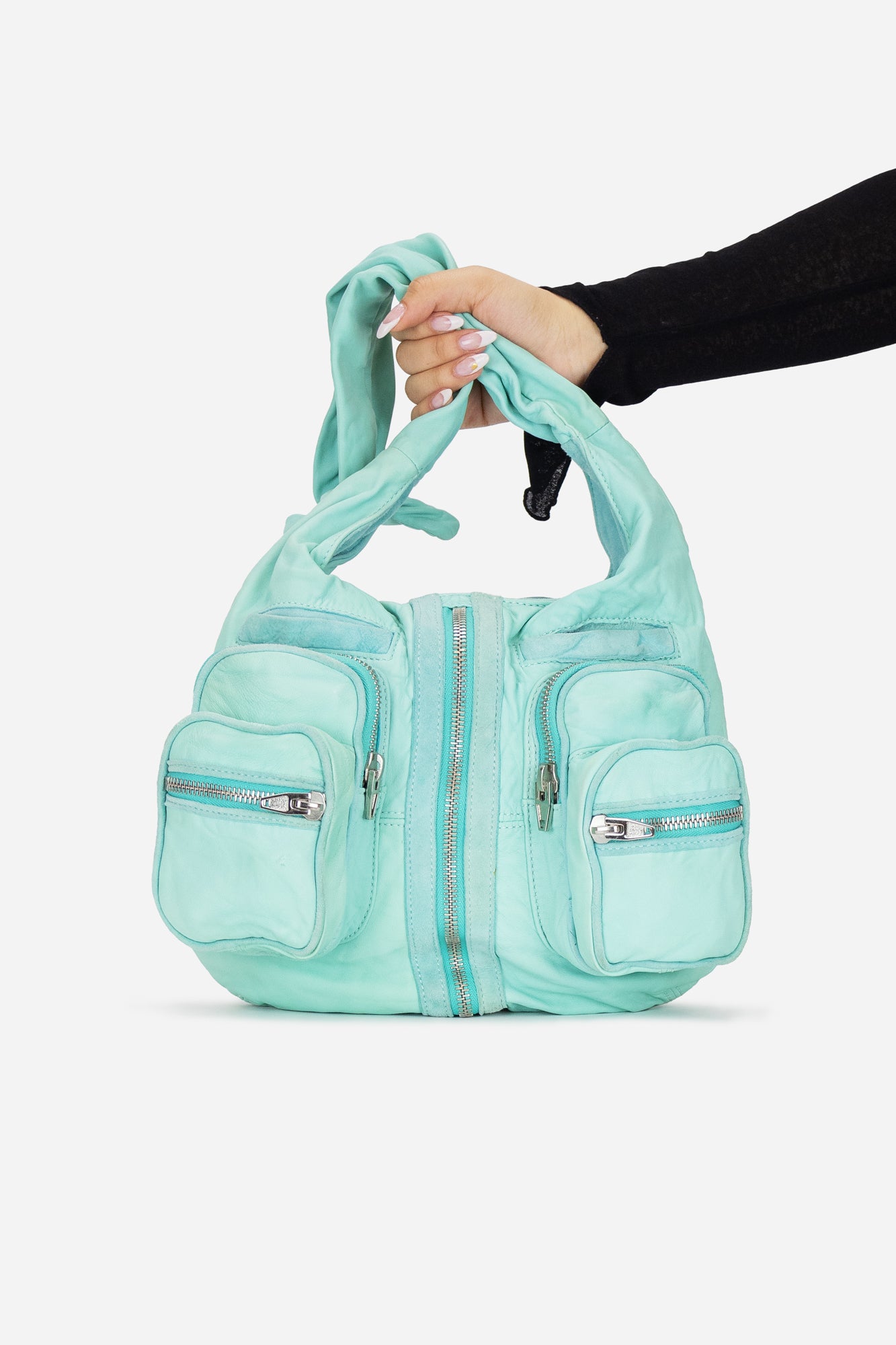 Light Turquoise Washed Leather Donna Crossbody Bag