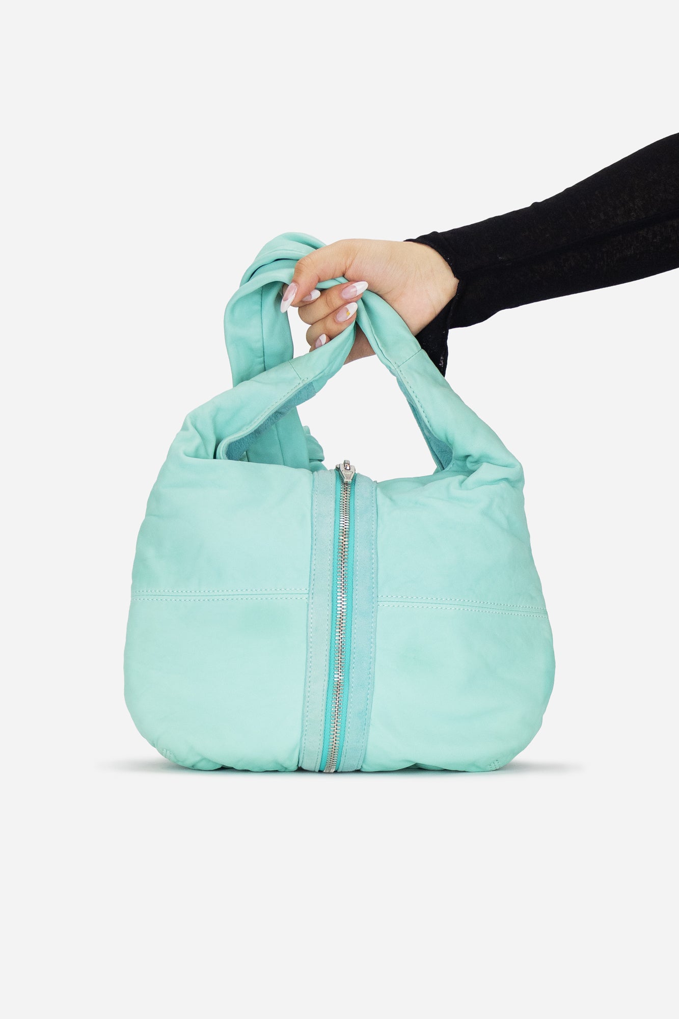 Light Turquoise Washed Leather Donna Crossbody Bag