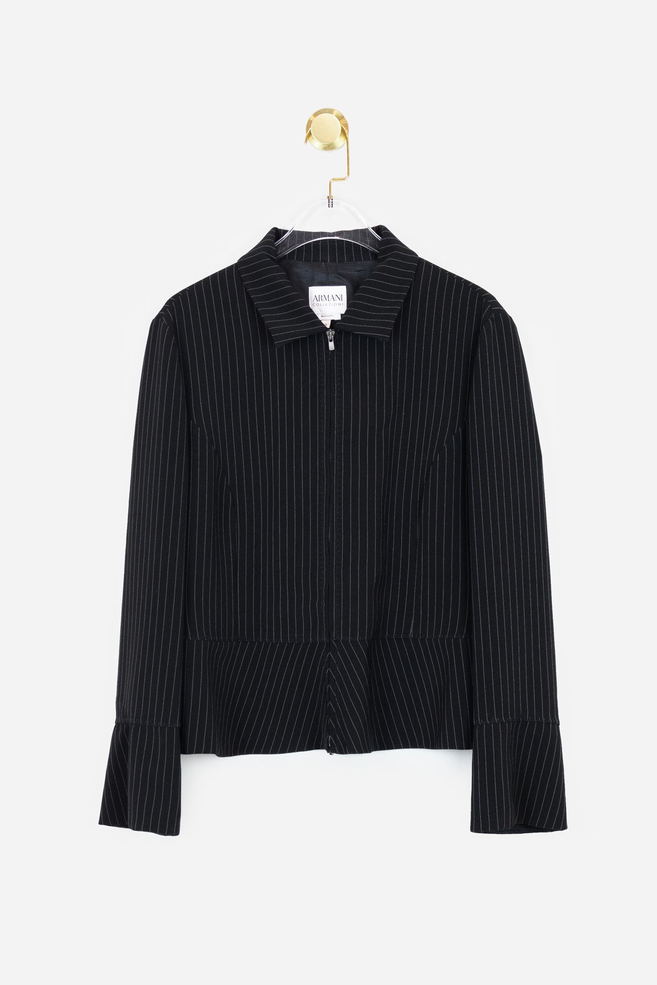 Black Pinstripe Poplin Zip Blazer