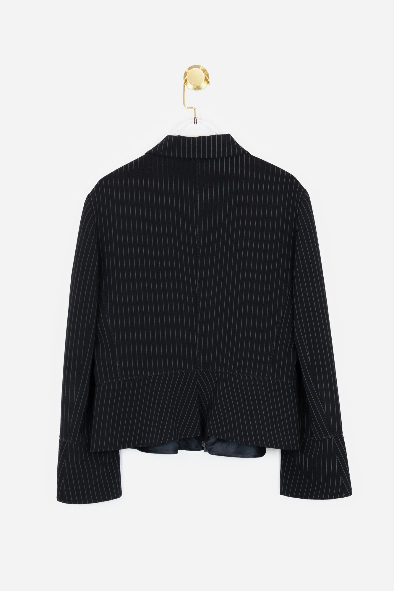 Black Pinstripe Poplin Zip Blazer - So Over It Luxury Consignment