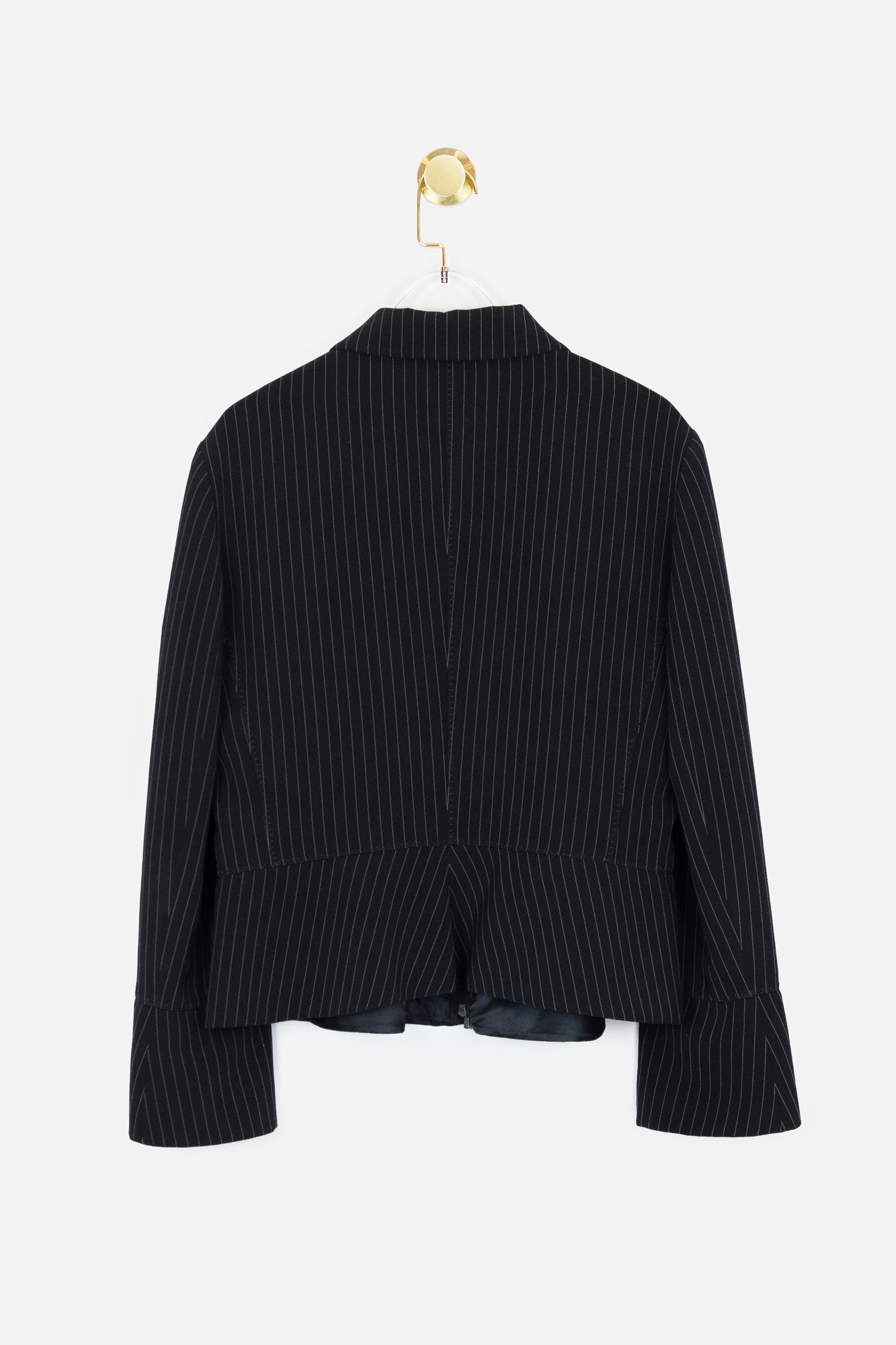 Black Pinstripe Poplin Zip Blazer