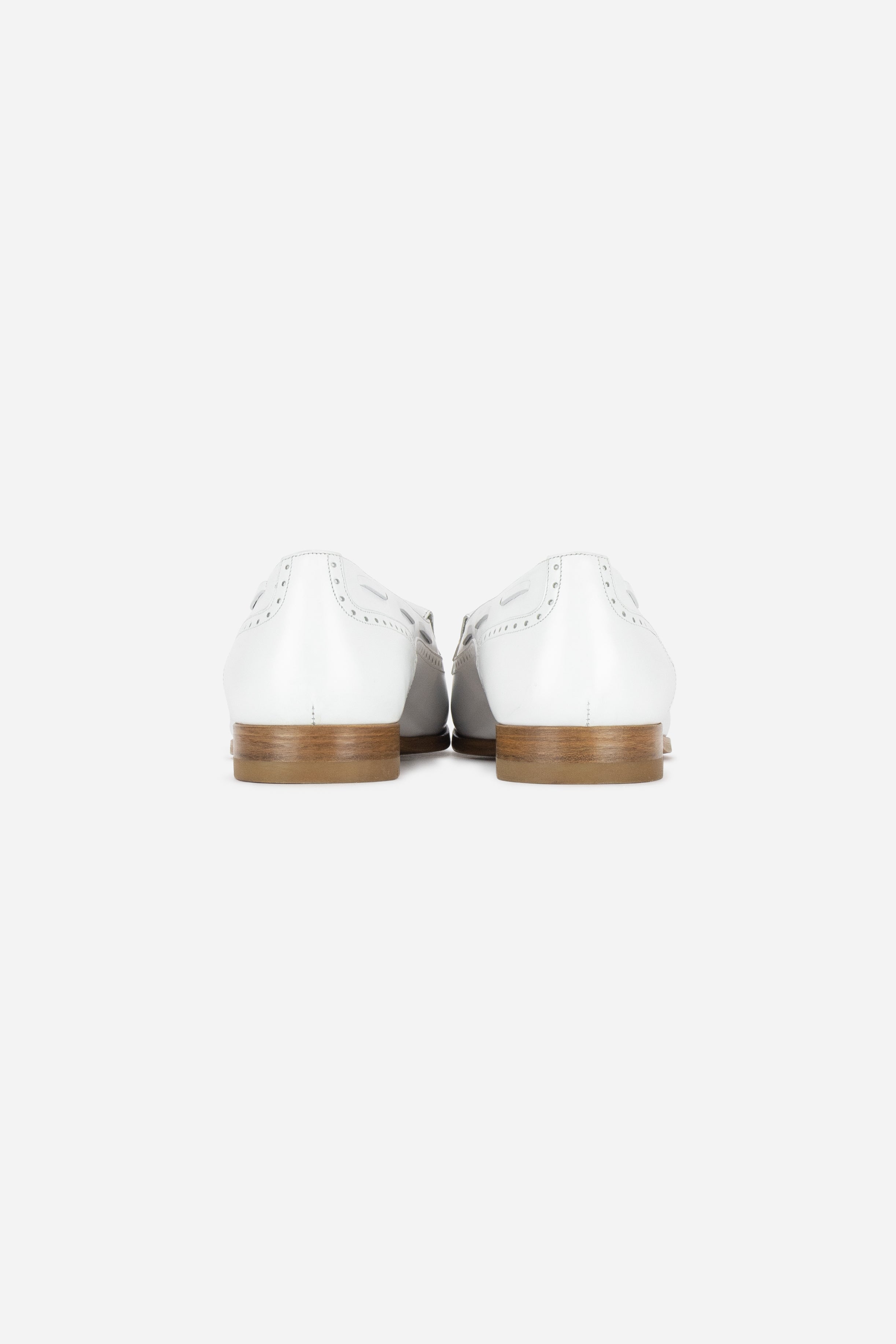 White Leather Tassel Detail Slip On Loafers