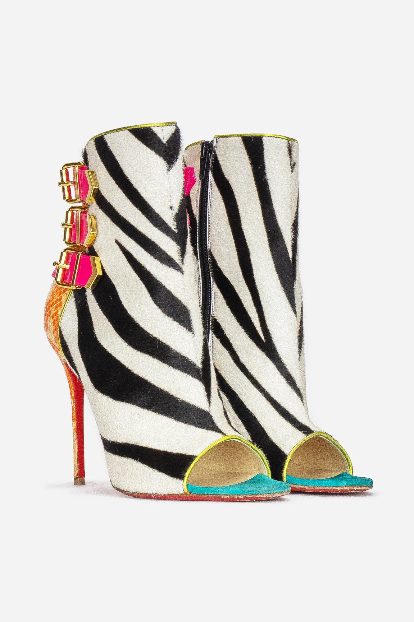 Zebra Print Calf Hair and Python Triboclou  Ankle Boots - So Over It Luxury Consignment