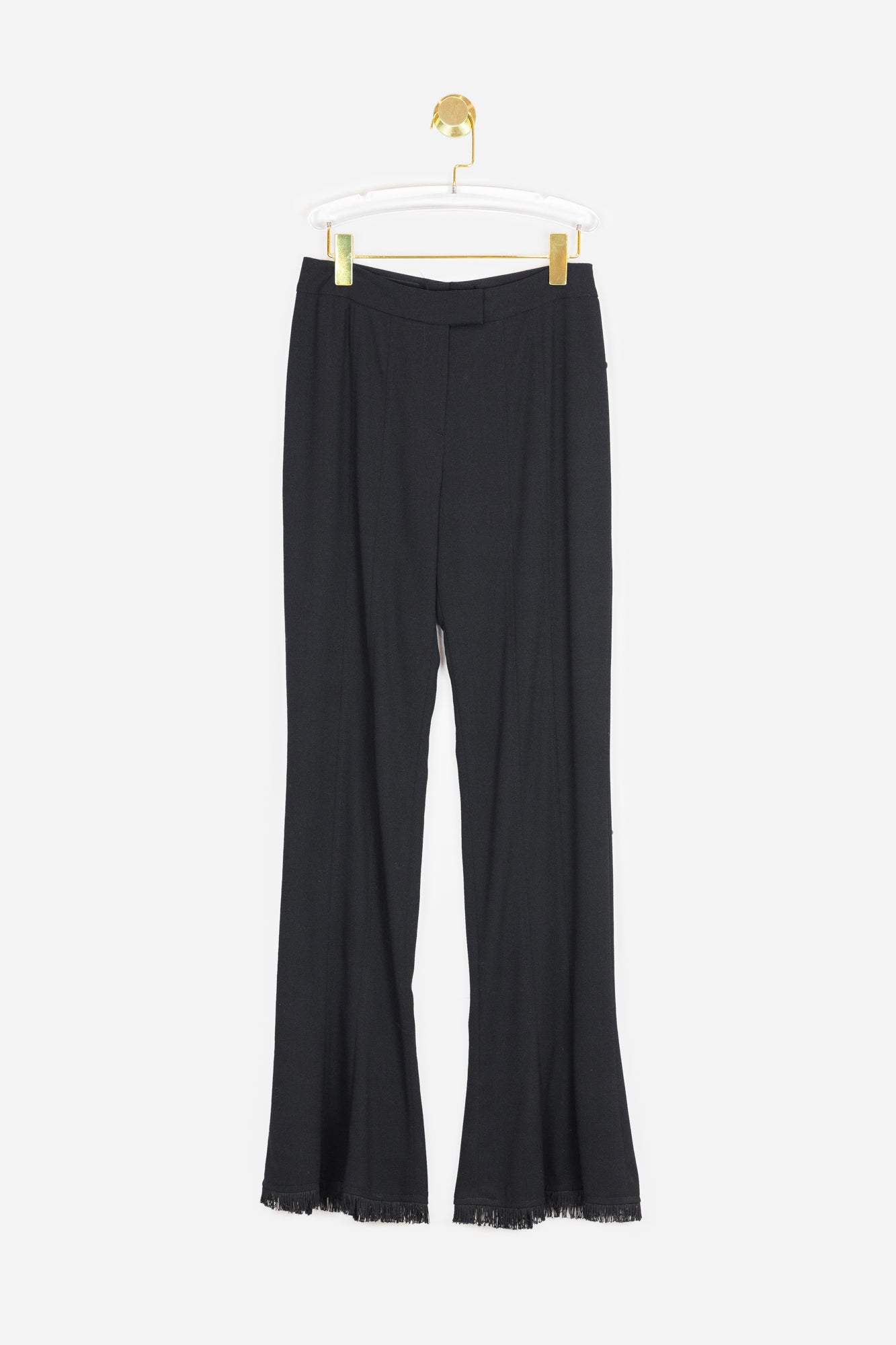 Black Flared Trousers with Fringe Details