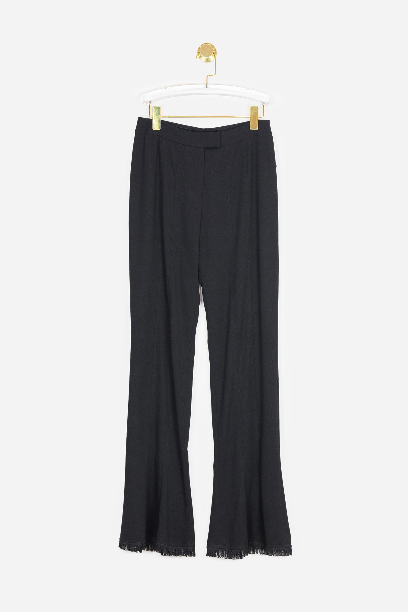 Black Flared Trousers with Fringe Details - So Over It Luxury Consignment