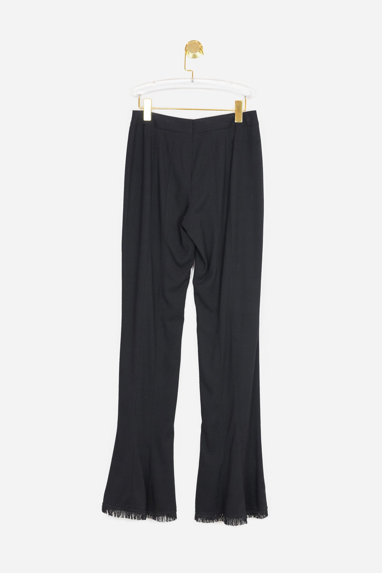 Black Flared Trousers with Fringe Details