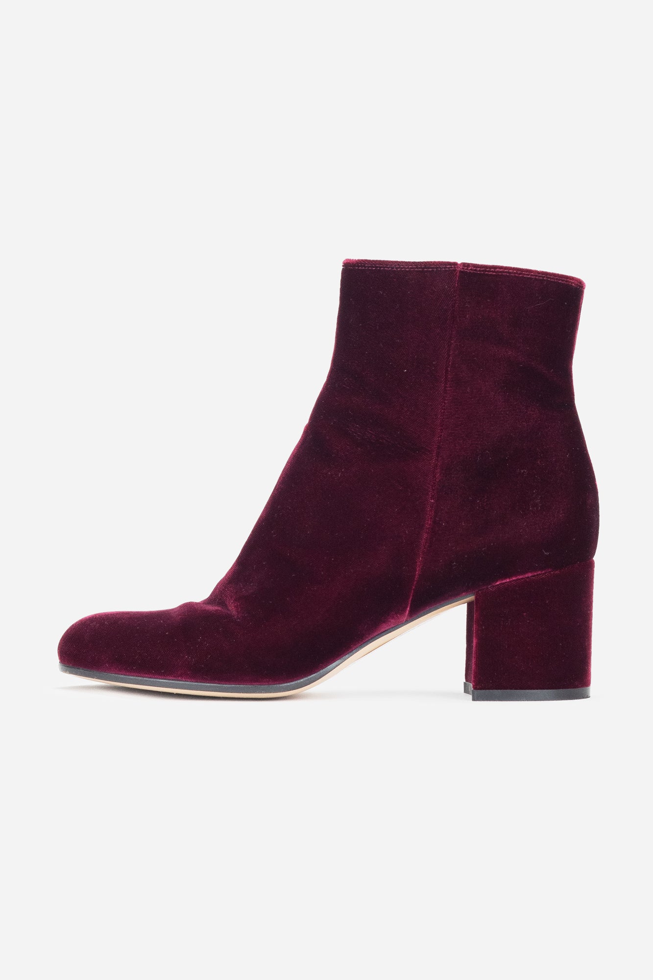 Dark Burgundy Velvet Block Heel Booties