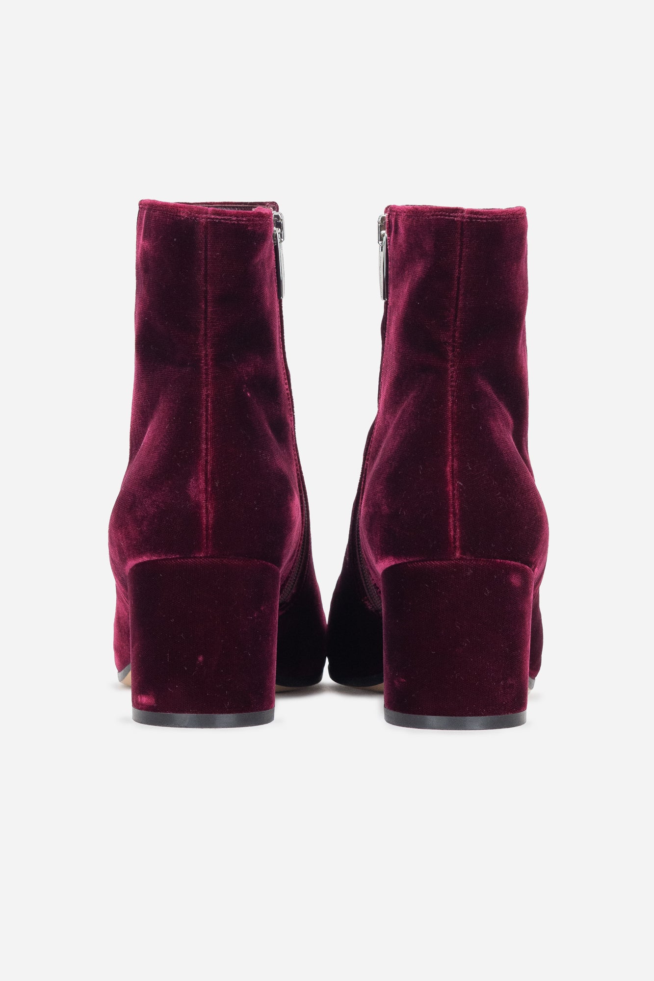 Dark Burgundy Velvet Block Heel Booties