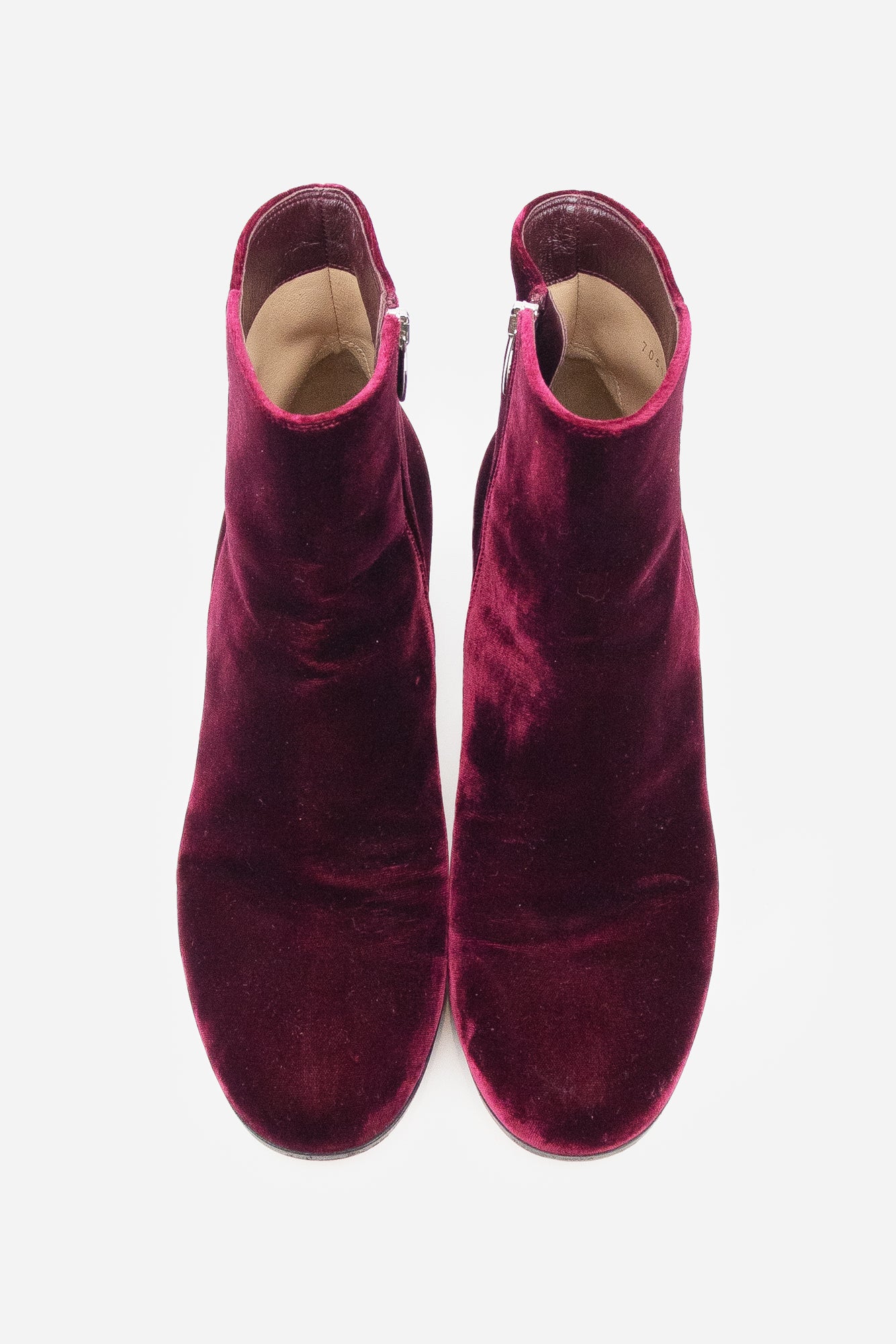 Dark Burgundy Velvet Block Heel Booties