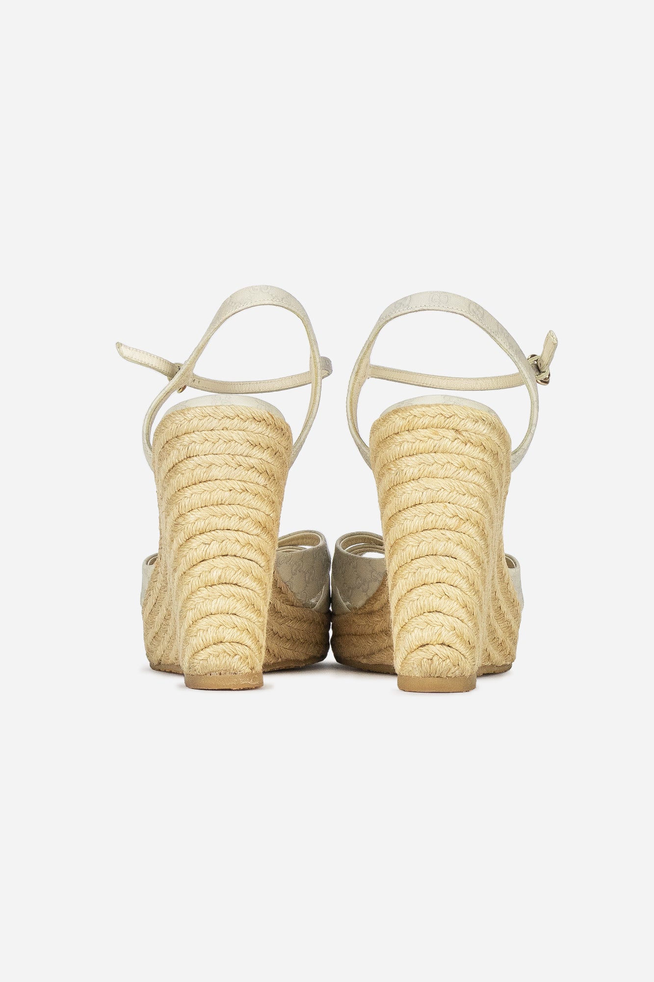 Beige Leather GG Embossed Wedge Sandals - So Over It Luxury Consignment