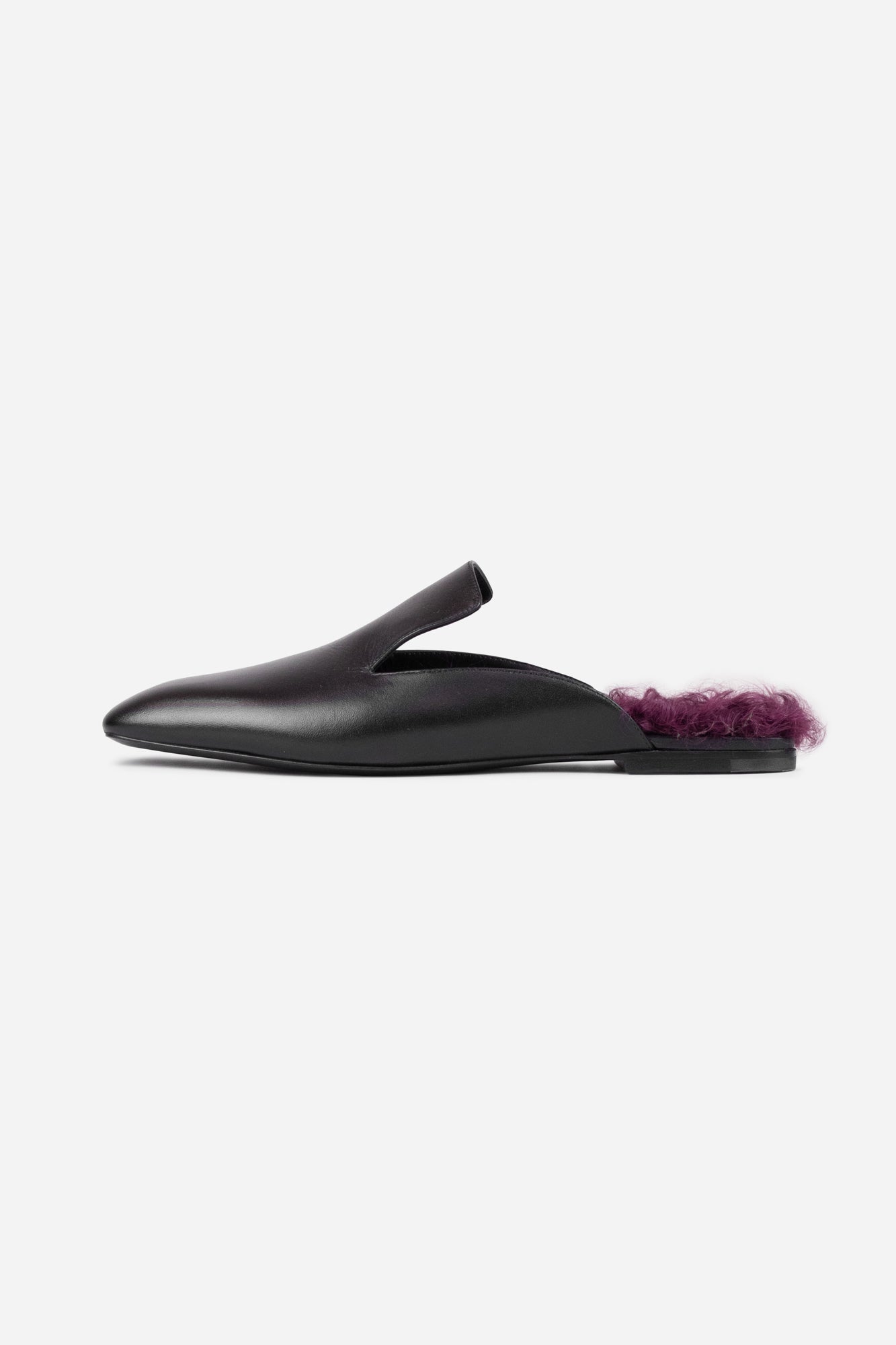 Black Leather Fur Lined Mules