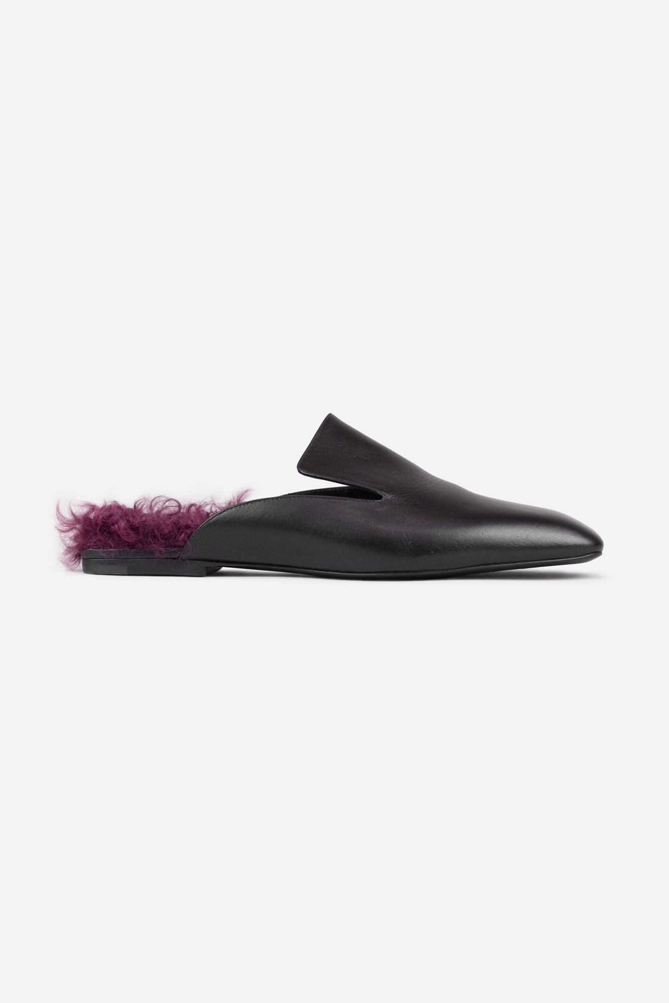 Black Leather Fur Lined Mules