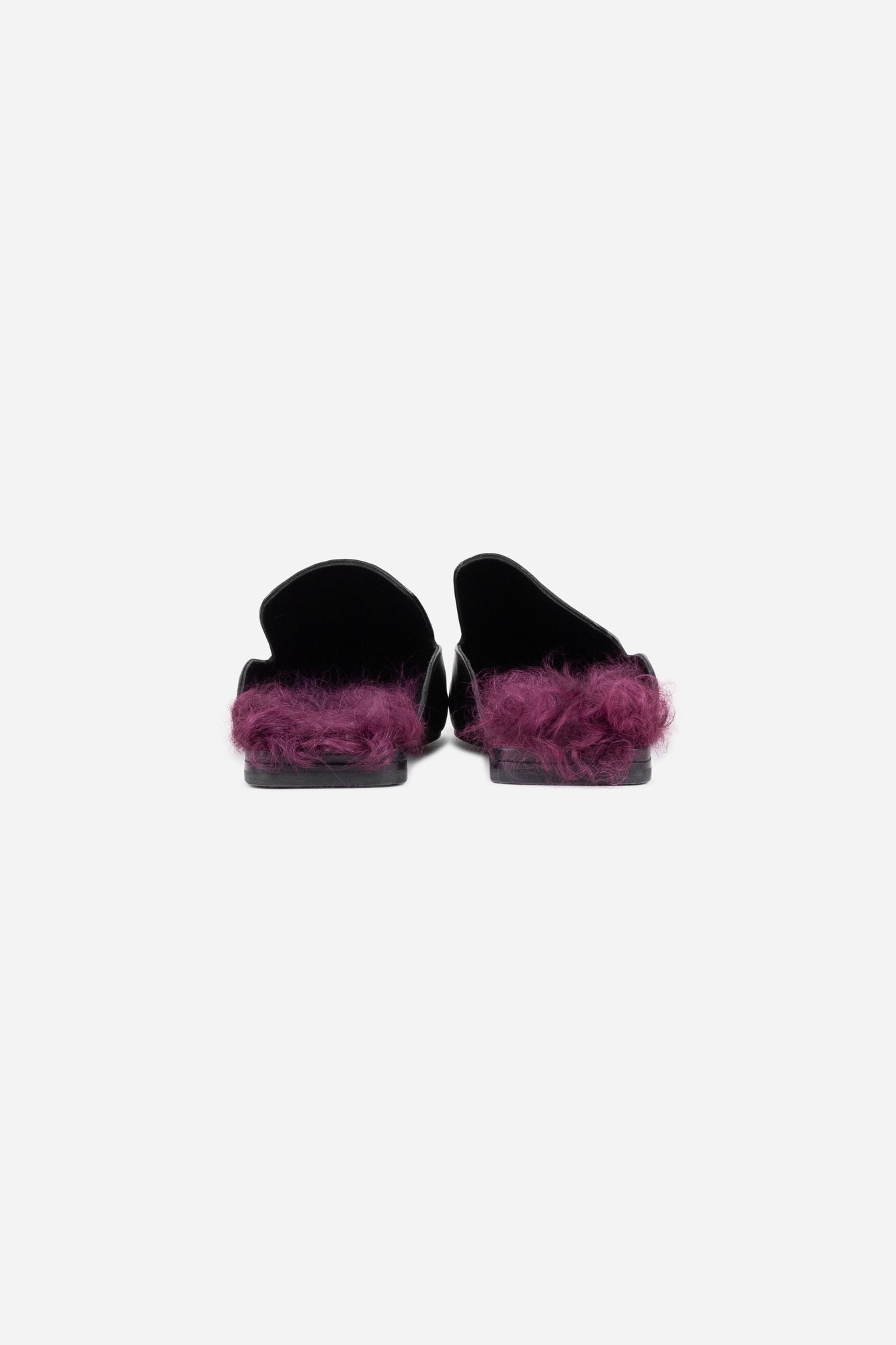 Black Leather Fur Lined Mules