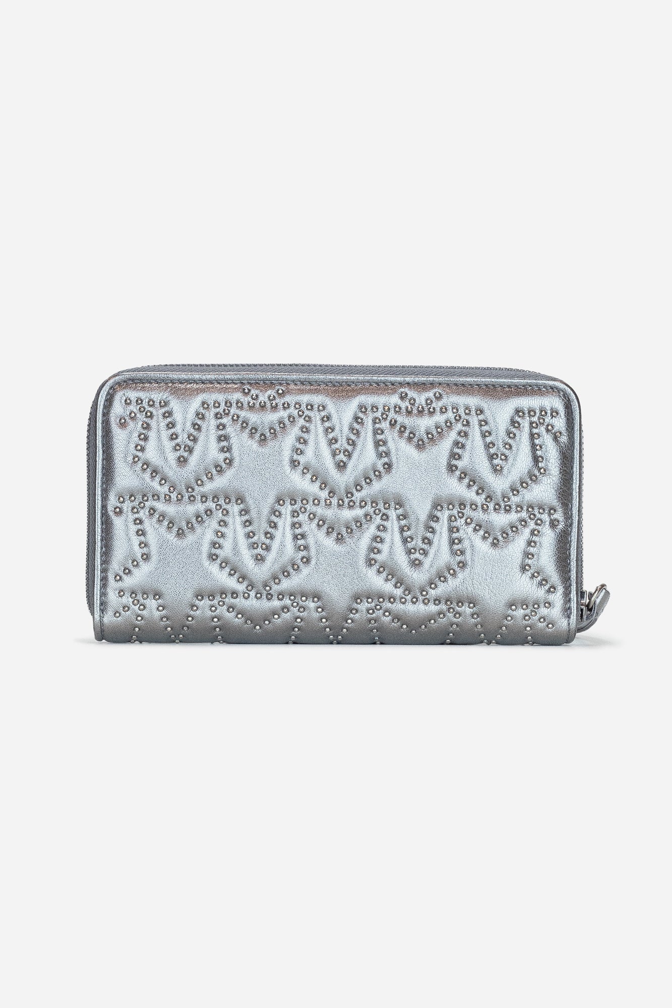 Gunmetal Metallic Leather Studded Lea Wallet