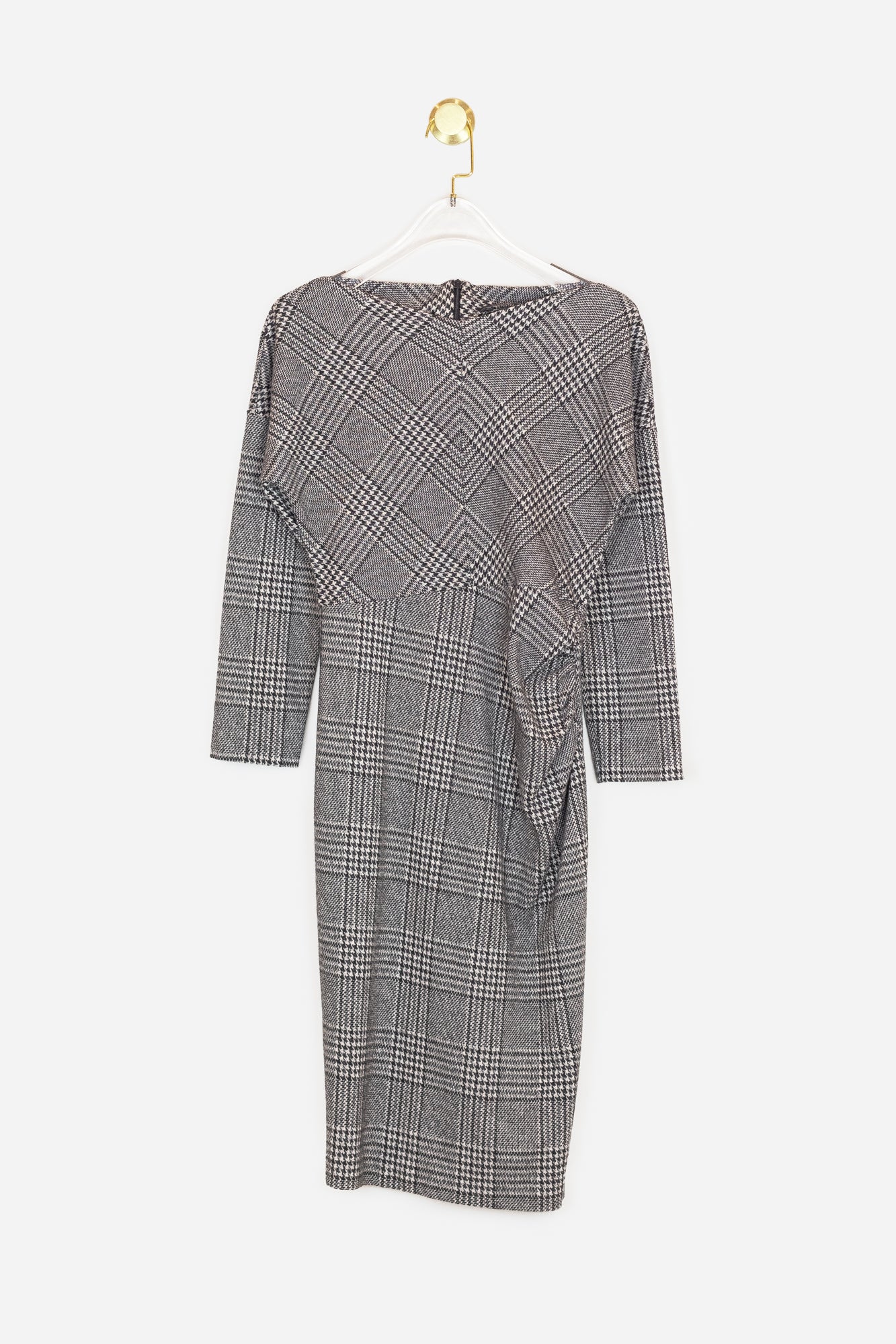 Black and Cream Plaid Knee Length Dress