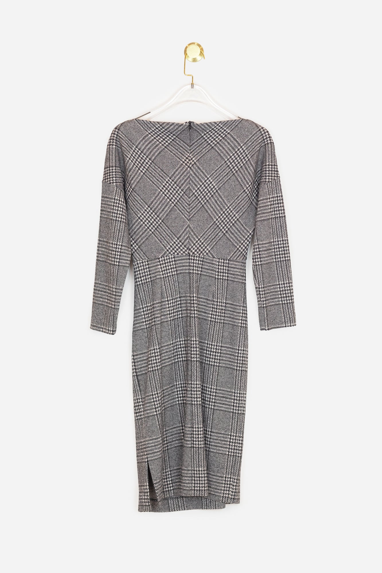 Black and Cream Plaid Knee Length Dress