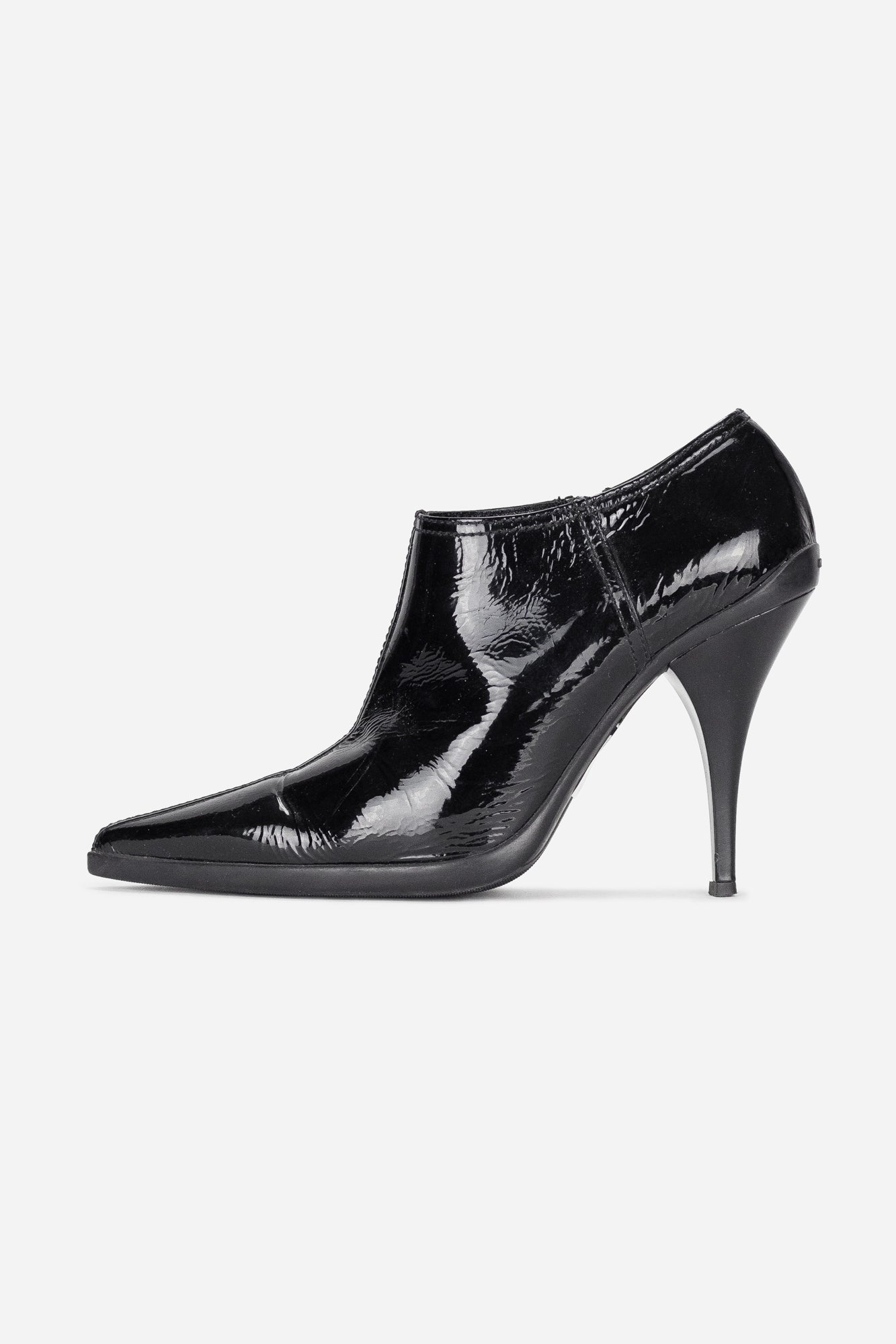 Black Patent Leather Pointed Toe Booties - So Over It Luxury Consignment