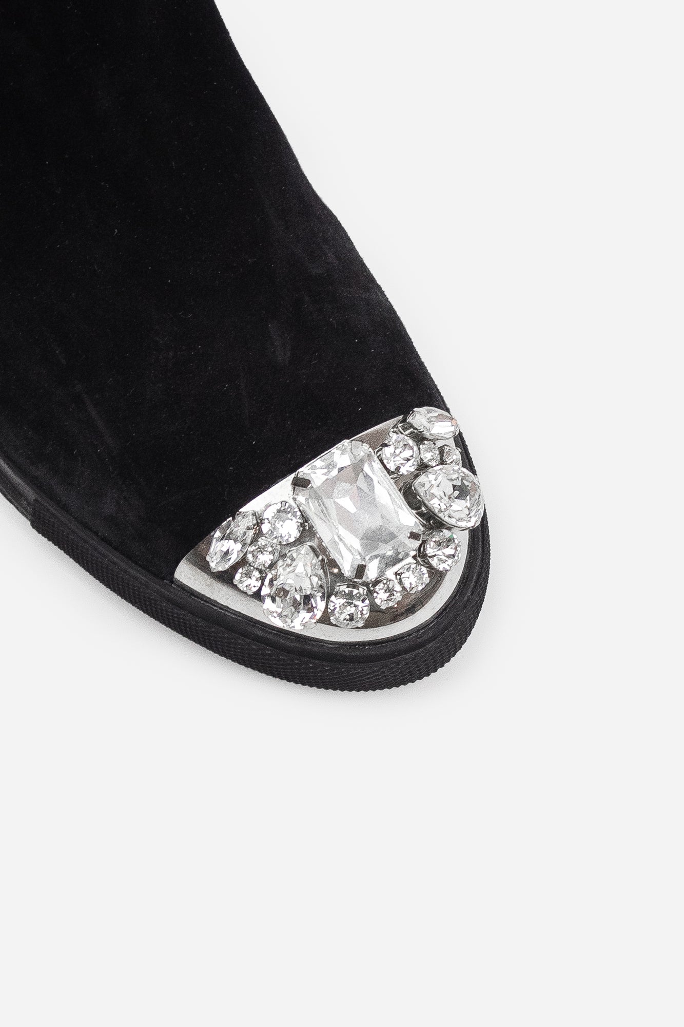 Black Suede and Shearling Crystal Embellished Boots