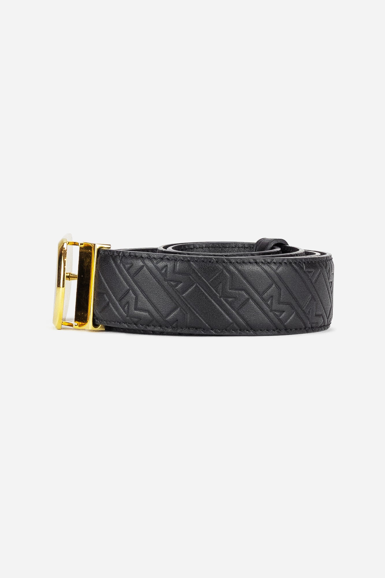Black Leather and Gold Hardware Logo Belt
