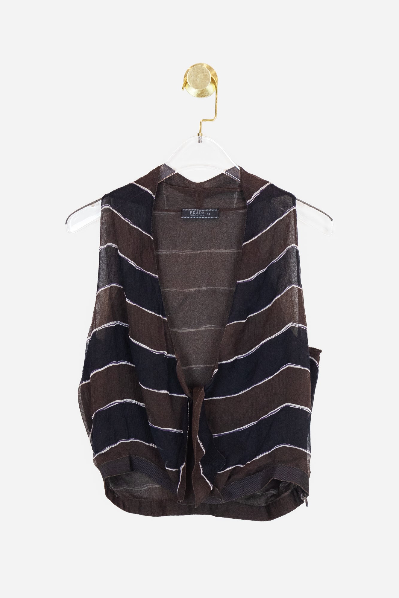 Black and Brown Striped Crop Knot Top