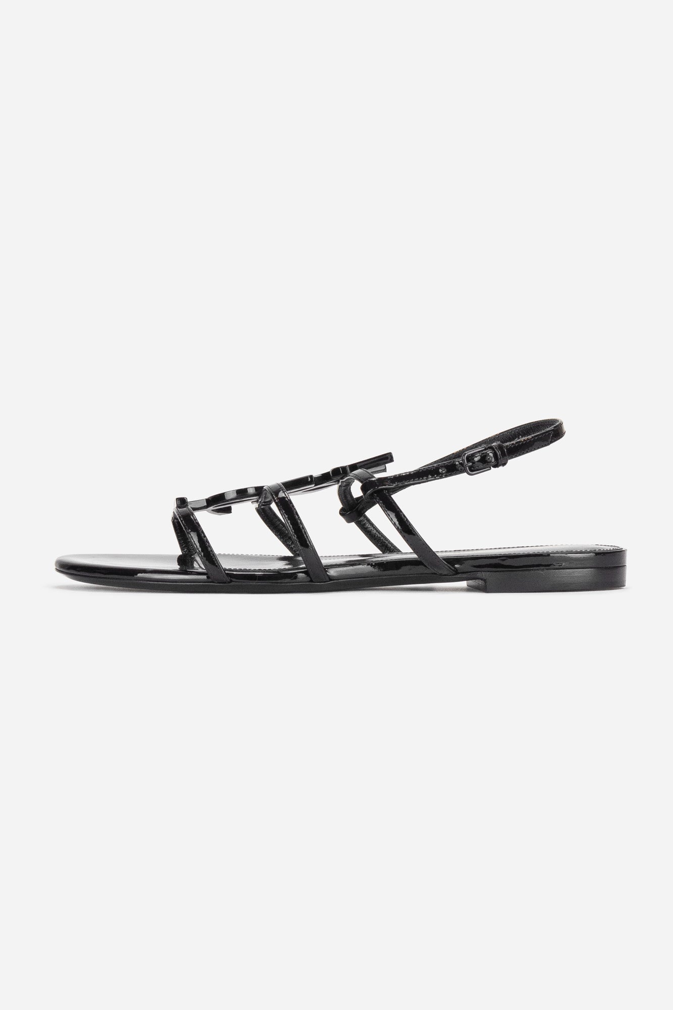 Black Patent Leather Cassandra Logo Flat Sandals - So Over It Luxury Consignment
