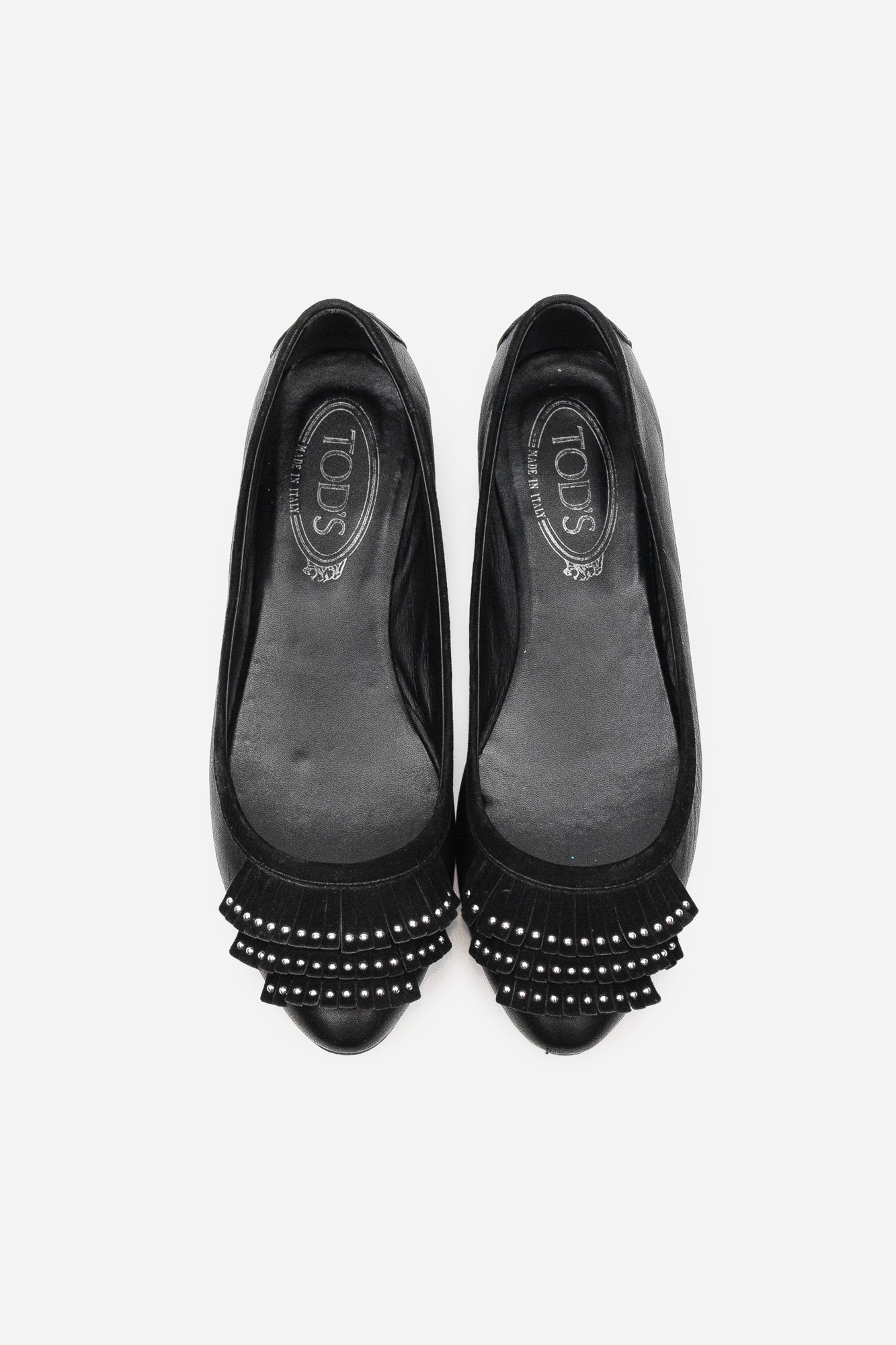 Black Suede Fringed Studded Flats - So Over It Luxury Consignment