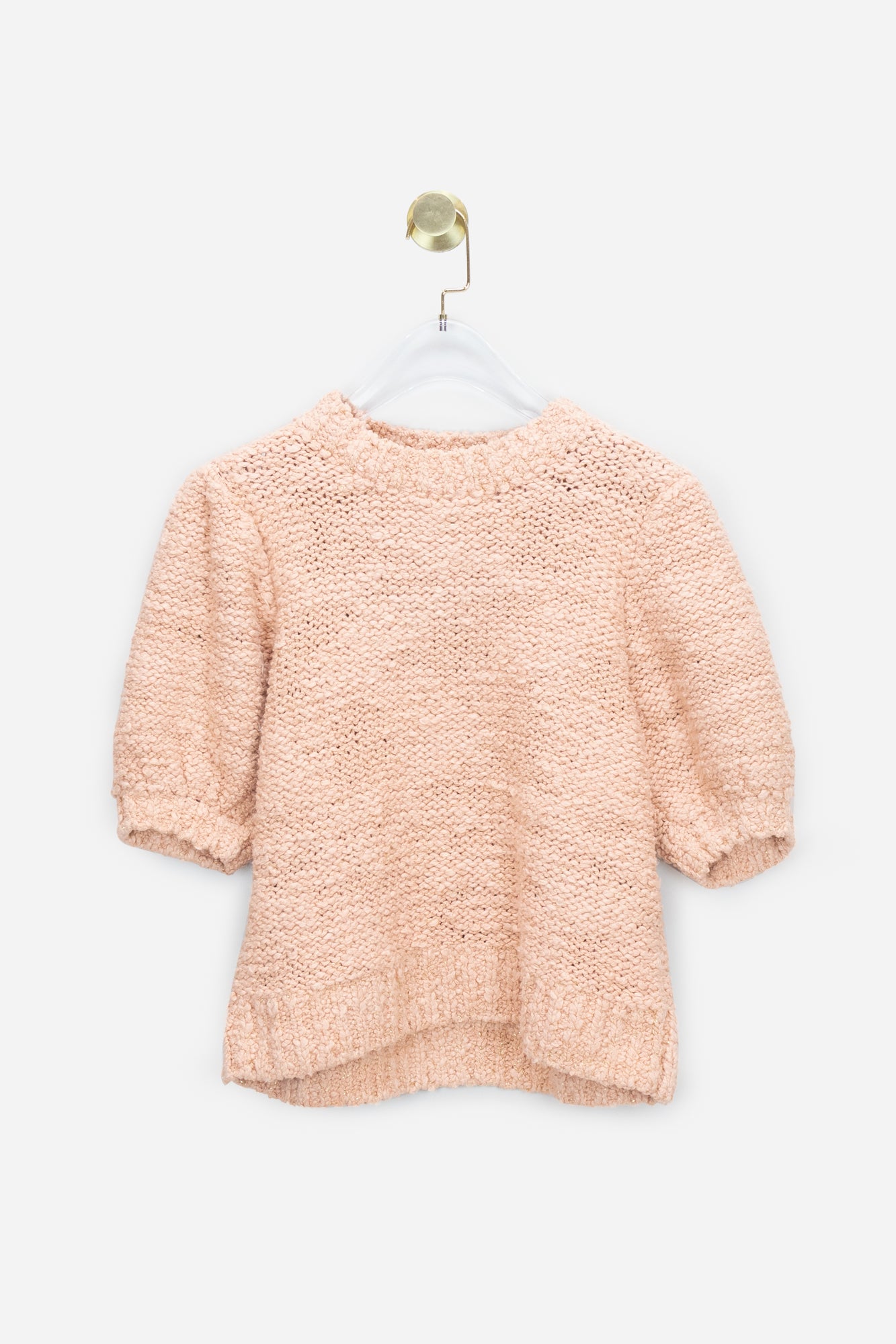 Salmon Pink Puff Sleeve Chunky Knit Top - So Over It Luxury Consignment