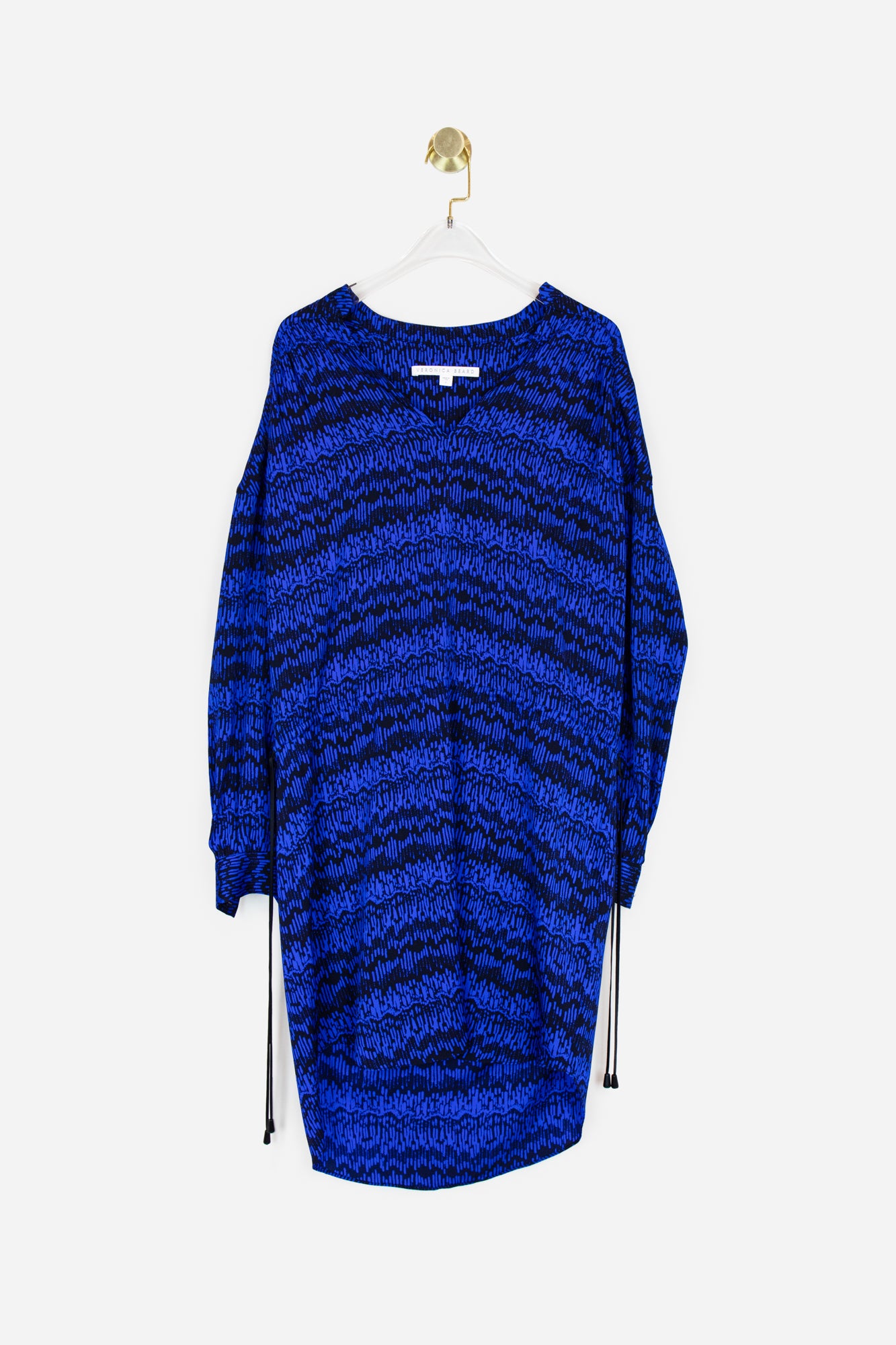 Blue and Black Print Belted Dress