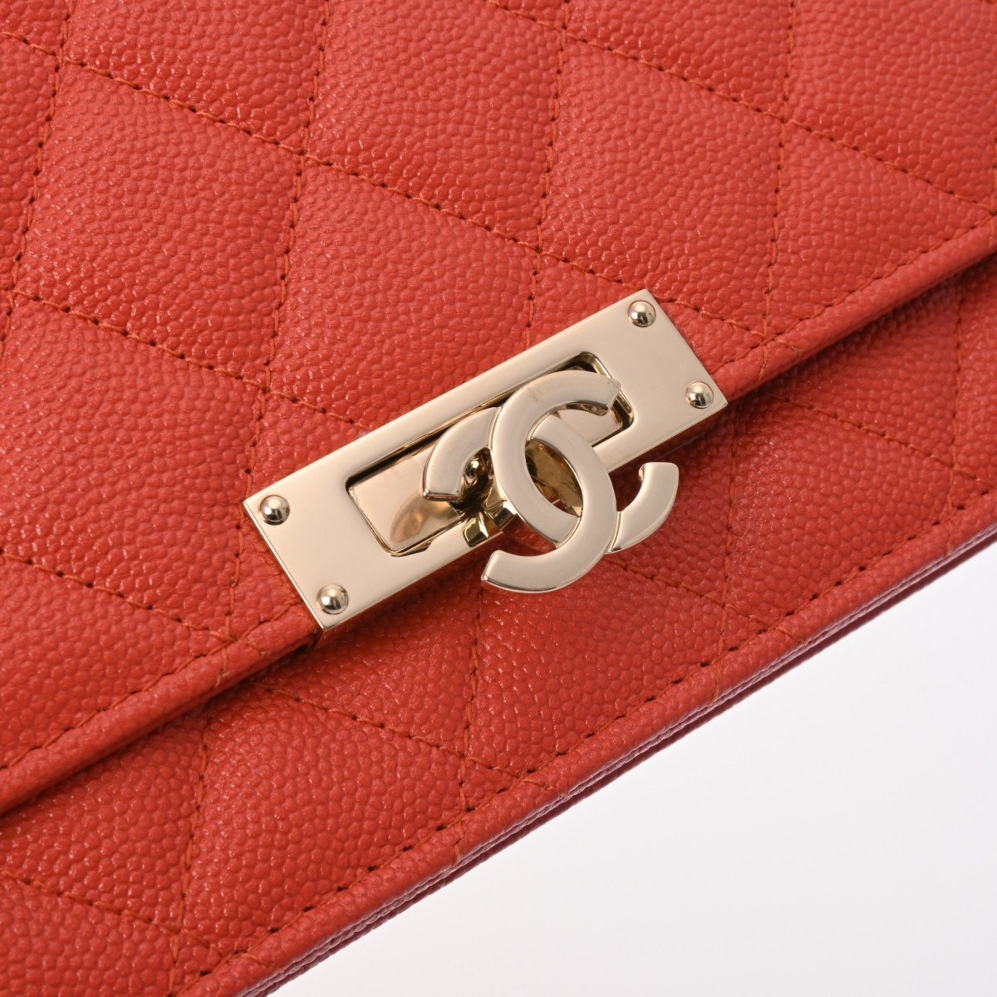 Orange Caviar Leather Wallet On Chain