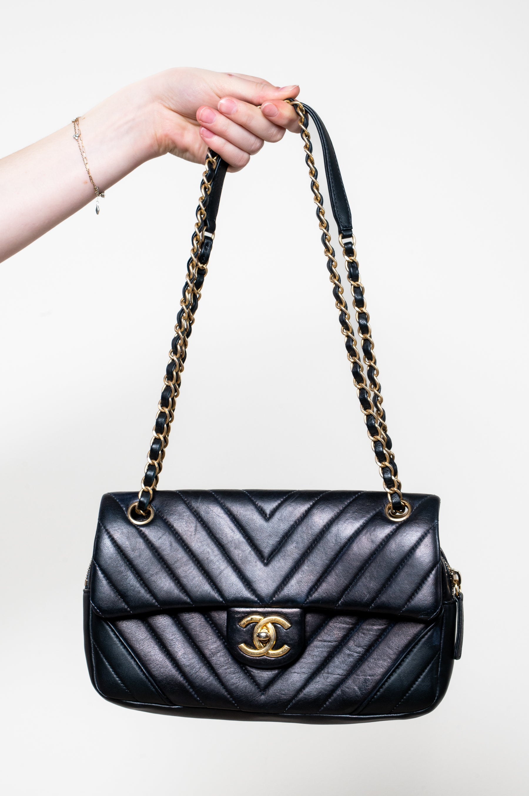 Black Chevron Flap Shoulder Bag